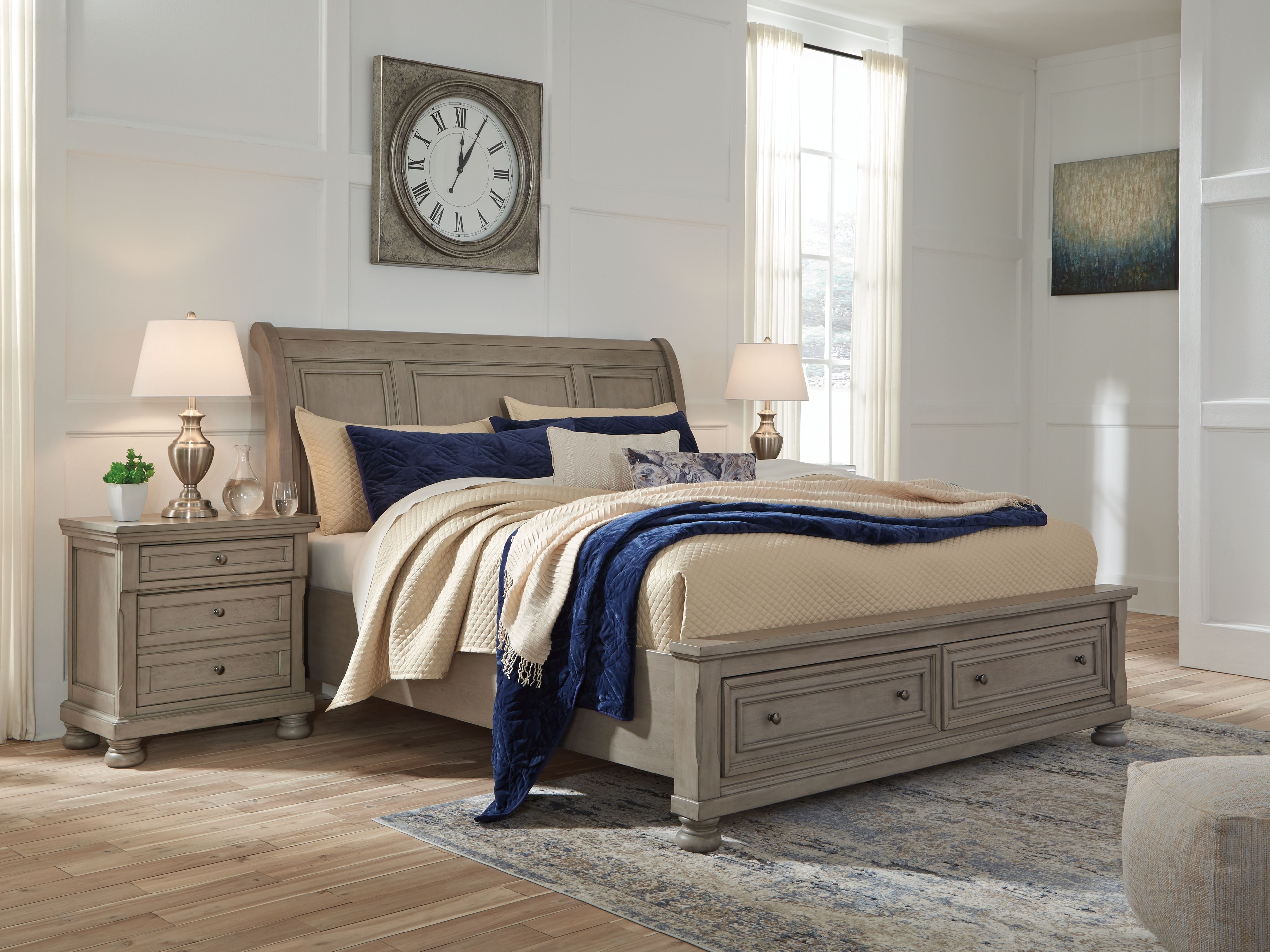 Lettner - California King Sleigh Bed With Storage - Light Gray