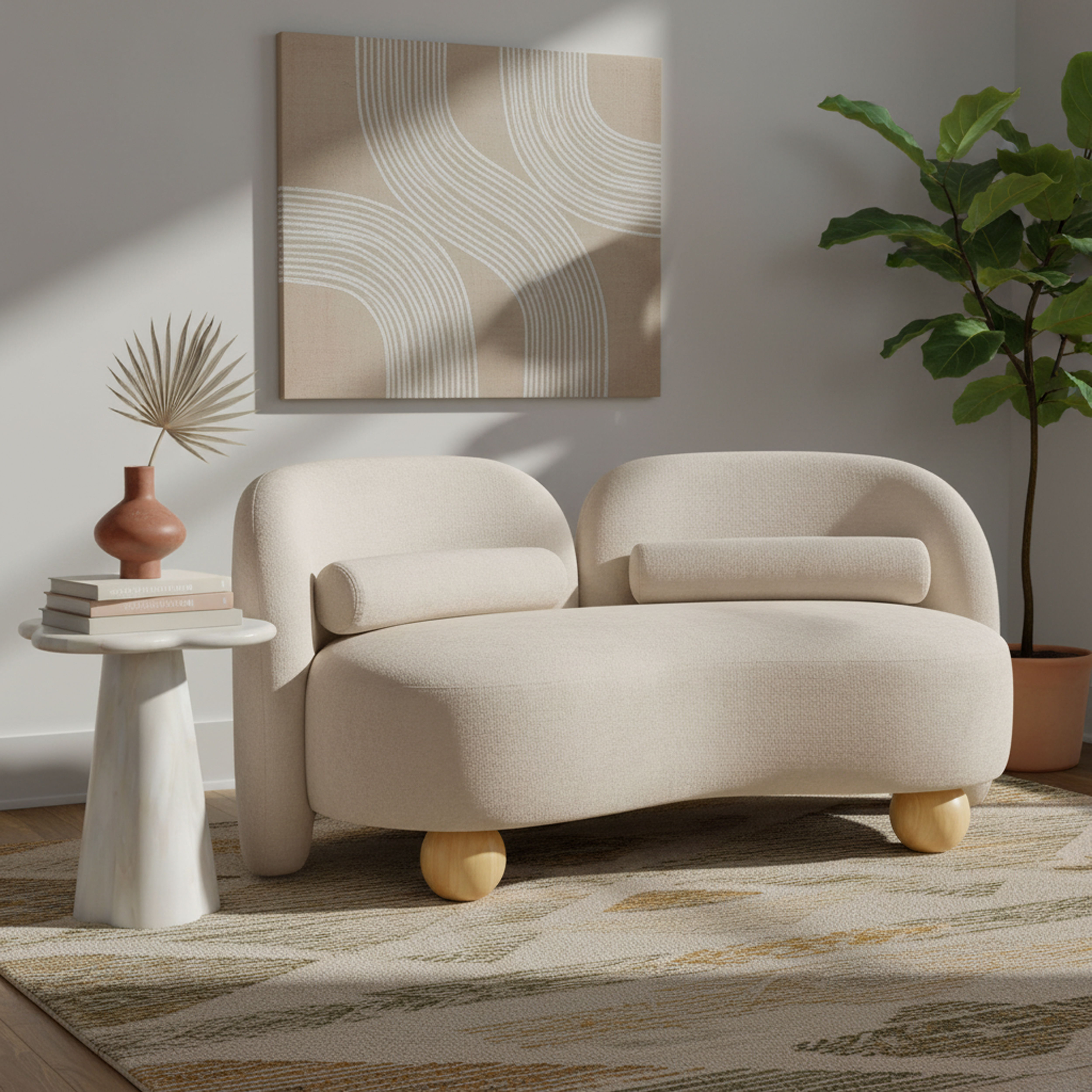 Daphne - Chenille Loveseat - Beige