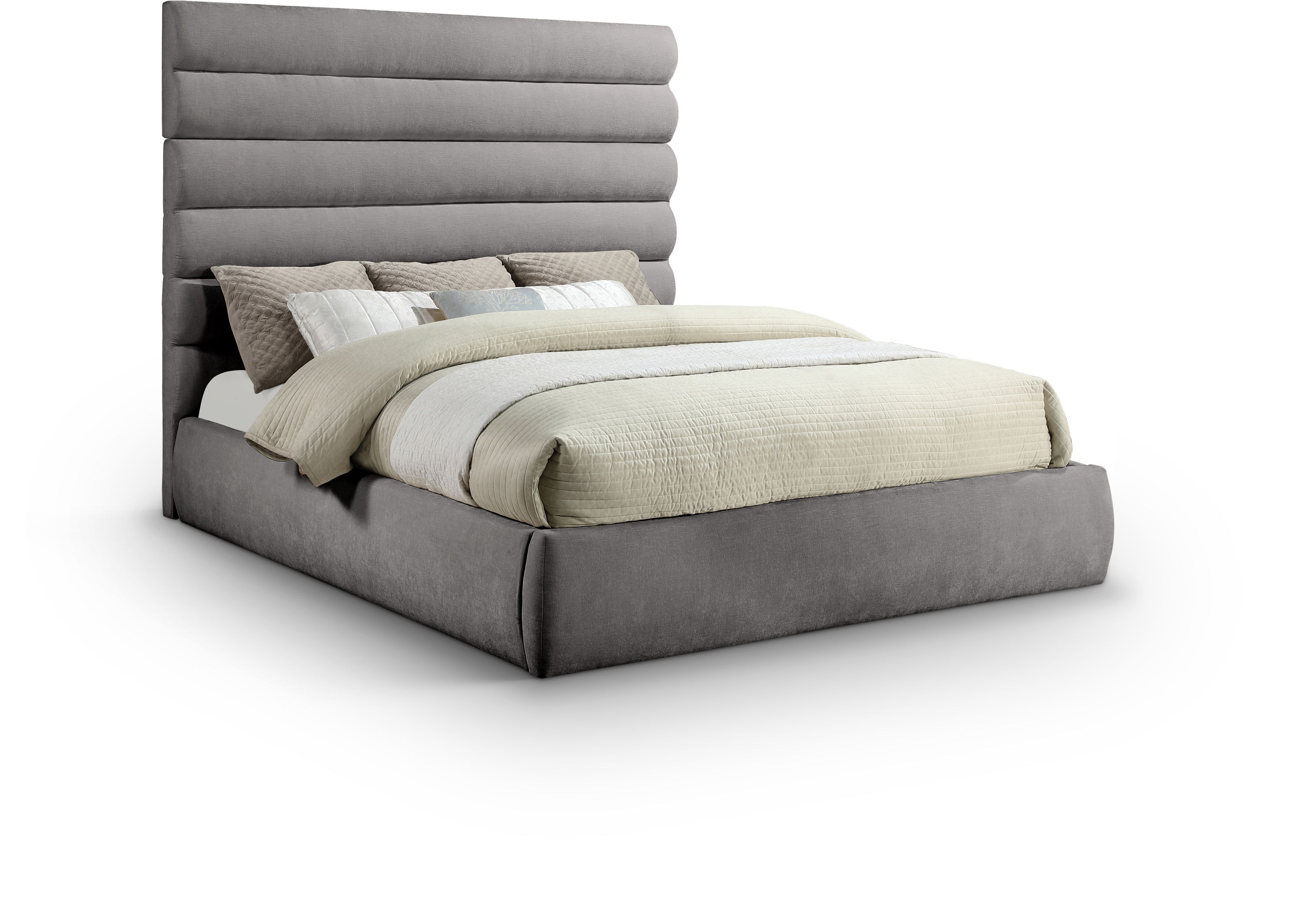 Adam - Chenille Fabric King Bed With 70.5" Headboard - Gray