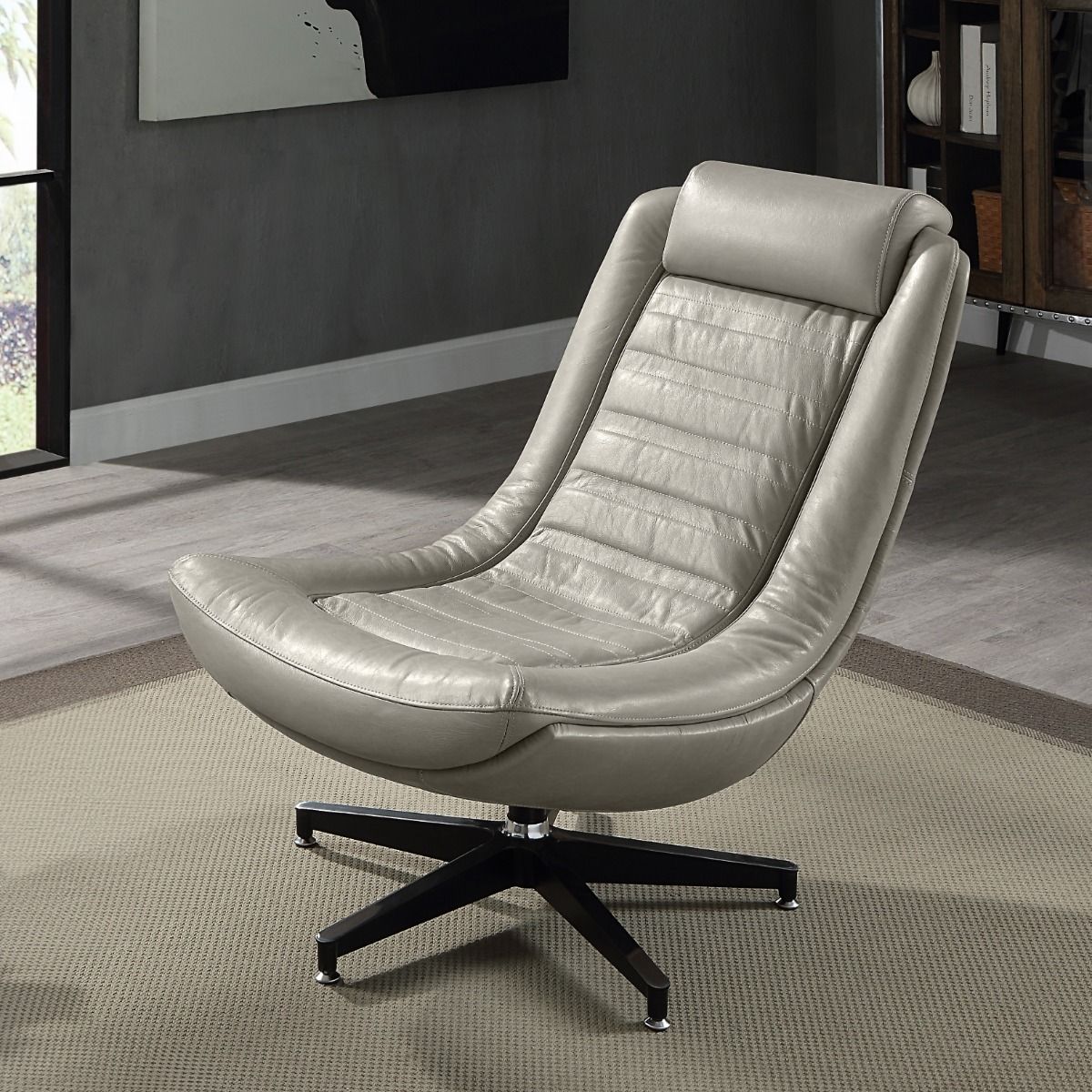 Piran - Accent Chair With Swivel - Twilight Top Grain Leather, gray