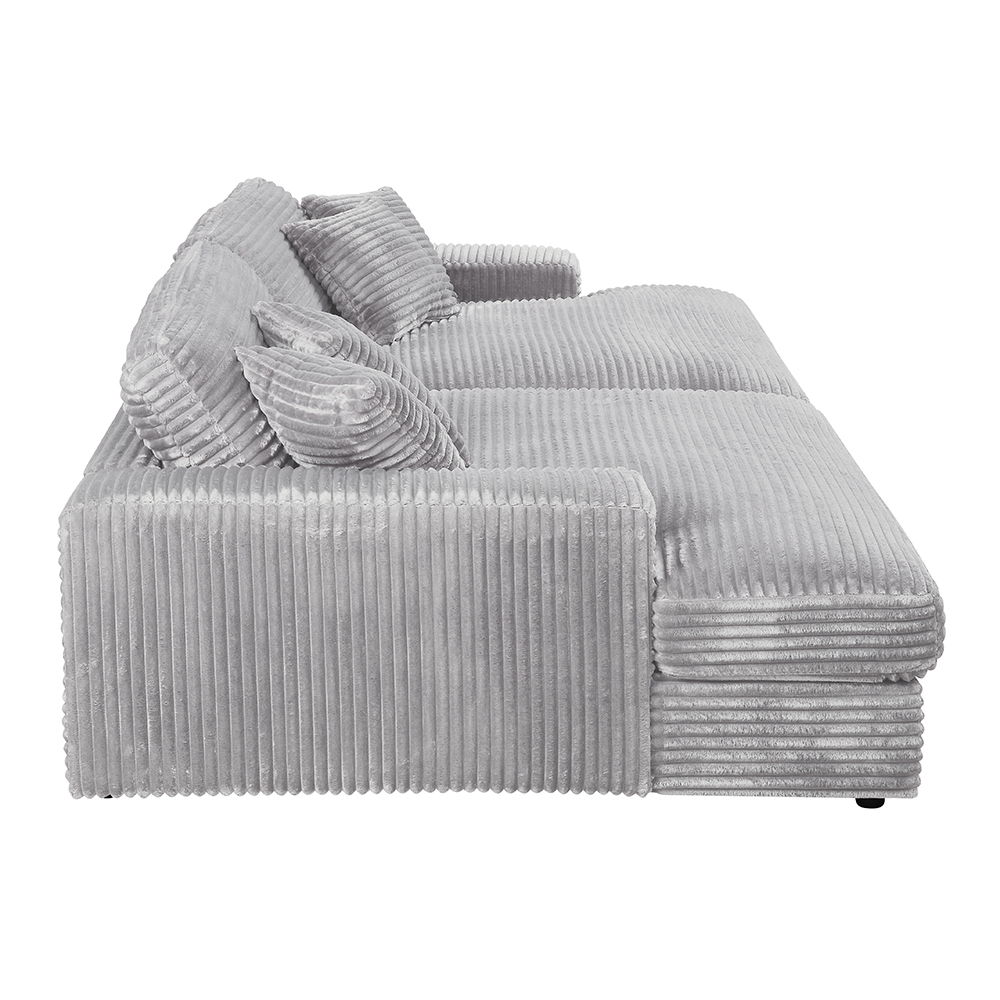 Hilde - Sectional Sofa With 4 Pillows - Light Gray Corduroy, light gray, view 2