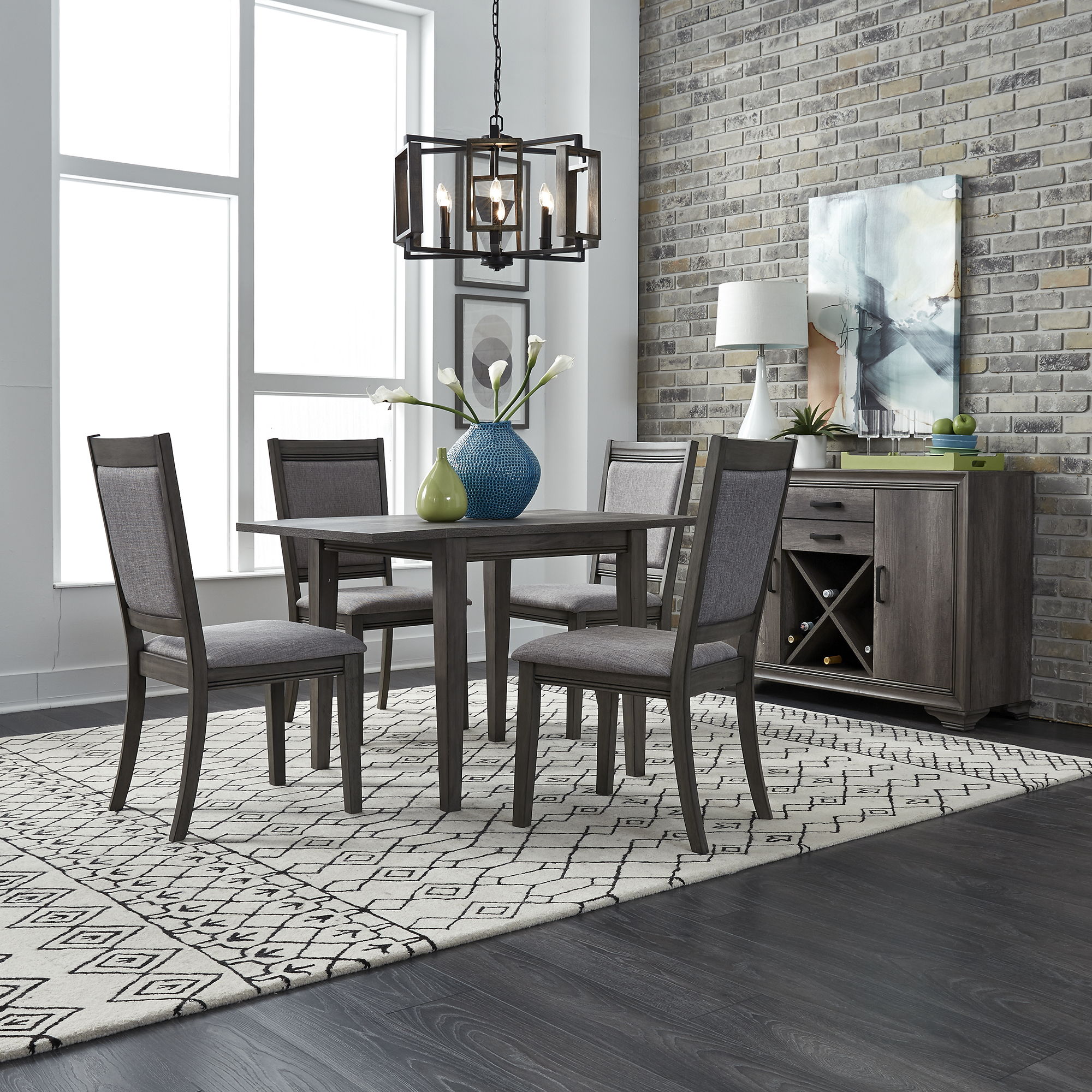 Liberty Furniture Tanners Creek - 5 Piece Drop Leaf Set (Upholstered Chair) - Dark Gray