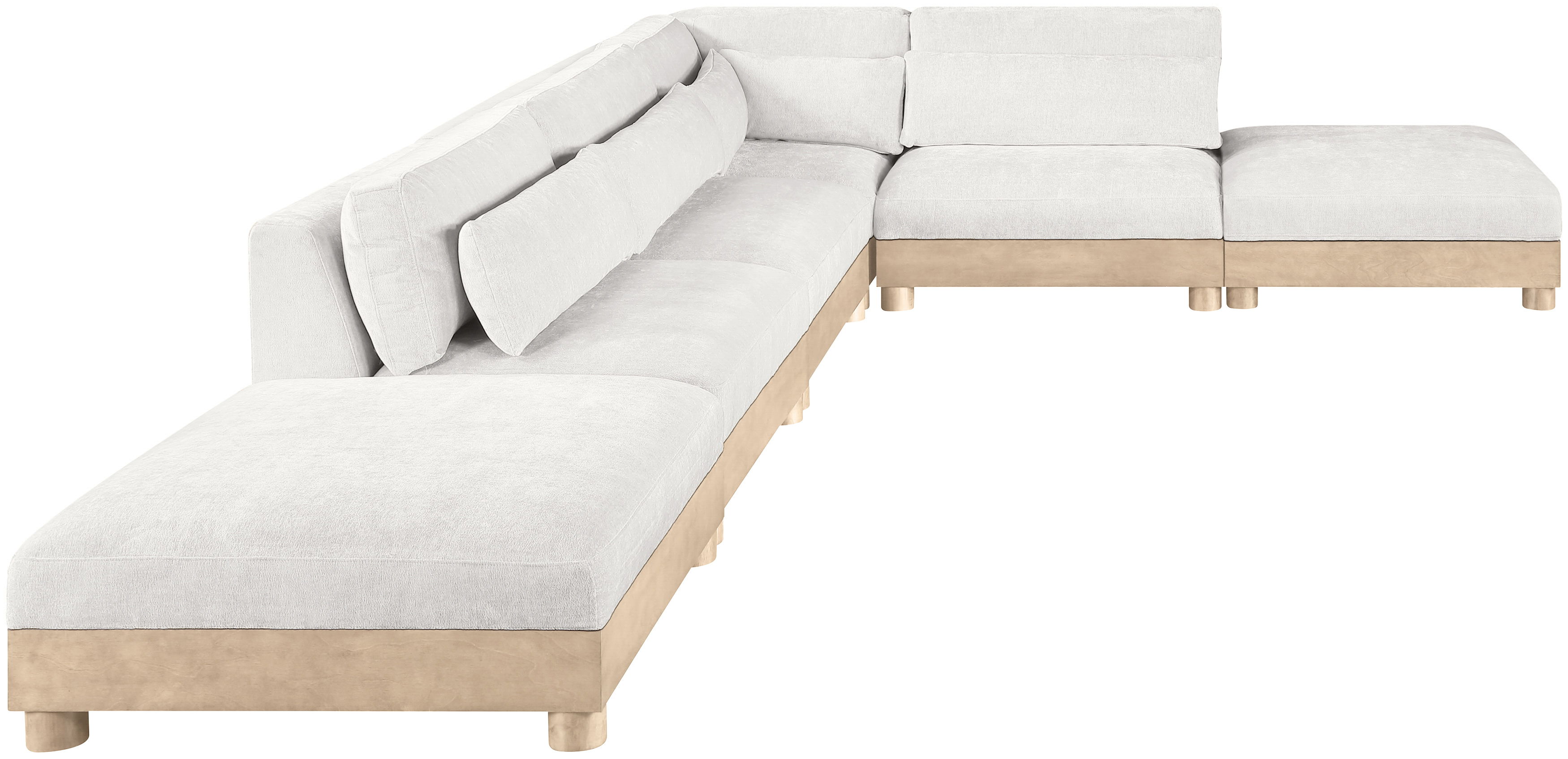 Turin - 160" Chenille Fabric Upholstered 6 Piece Modular Sectional - Cream / Natural Oak