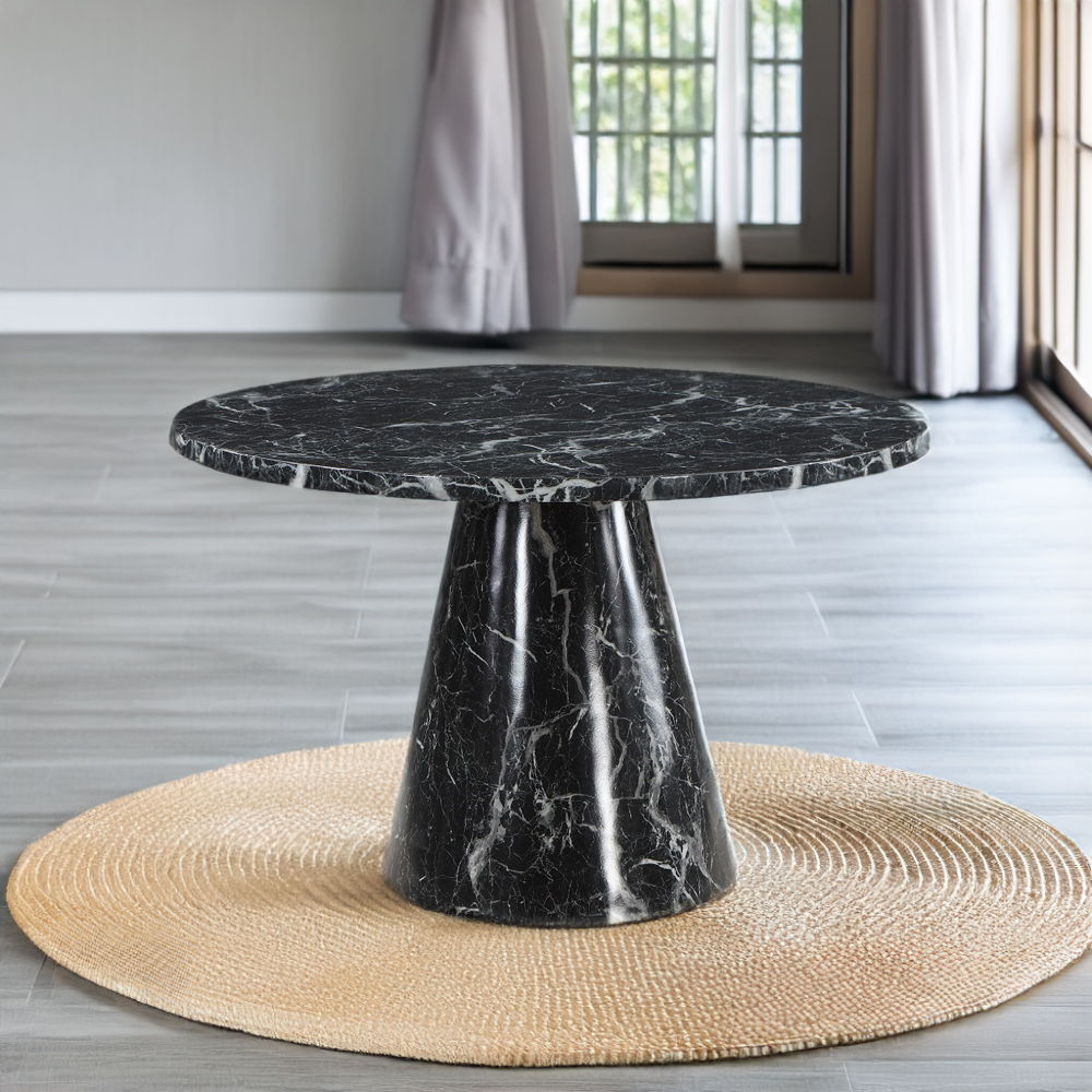 Hollis - Dining Table With Engineered Stone Top - Engineered Stone, black, view 2