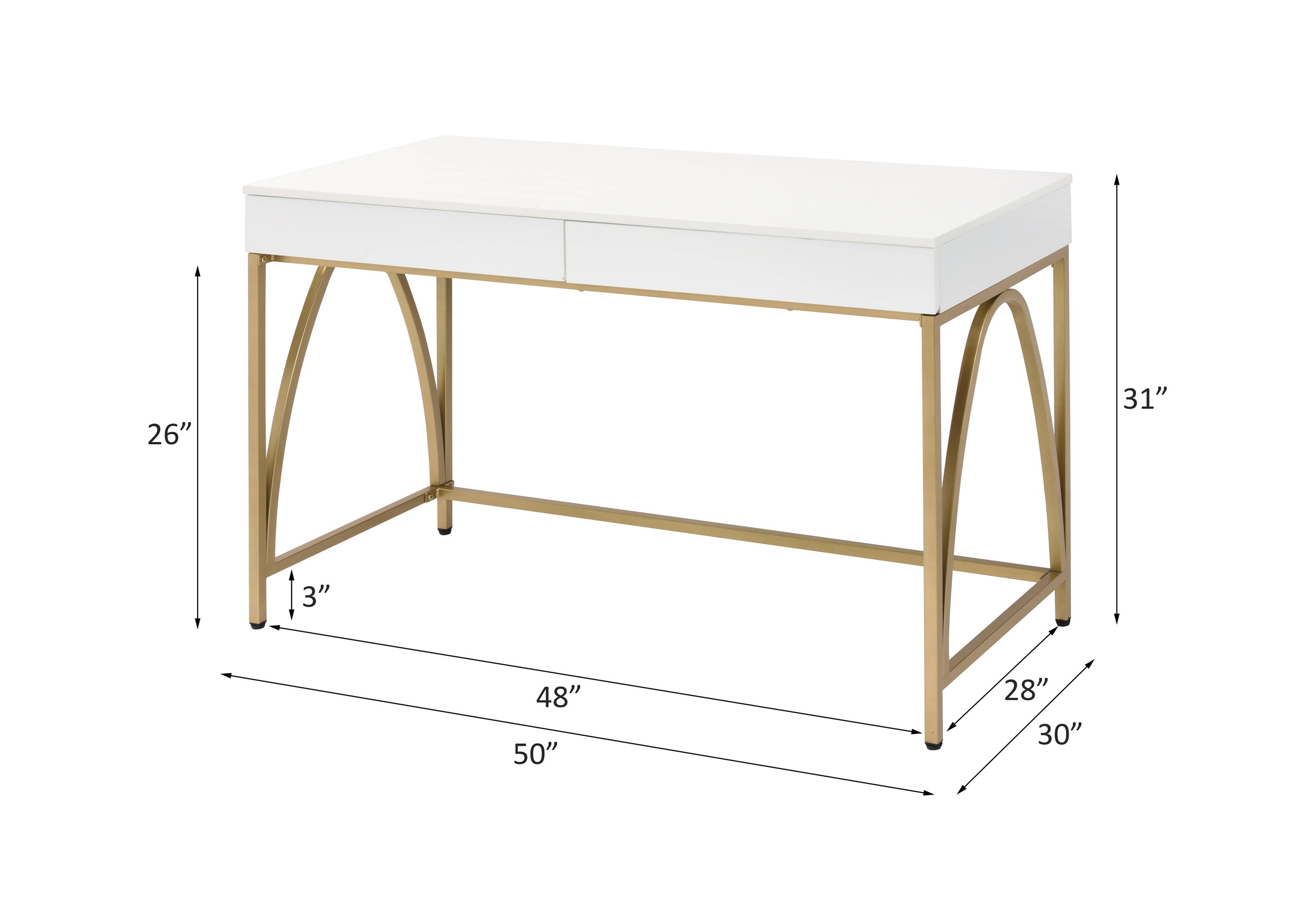 Lightmane - Writing Desk (Same Ac00900) - White High Gloss & Gold, white, view 6