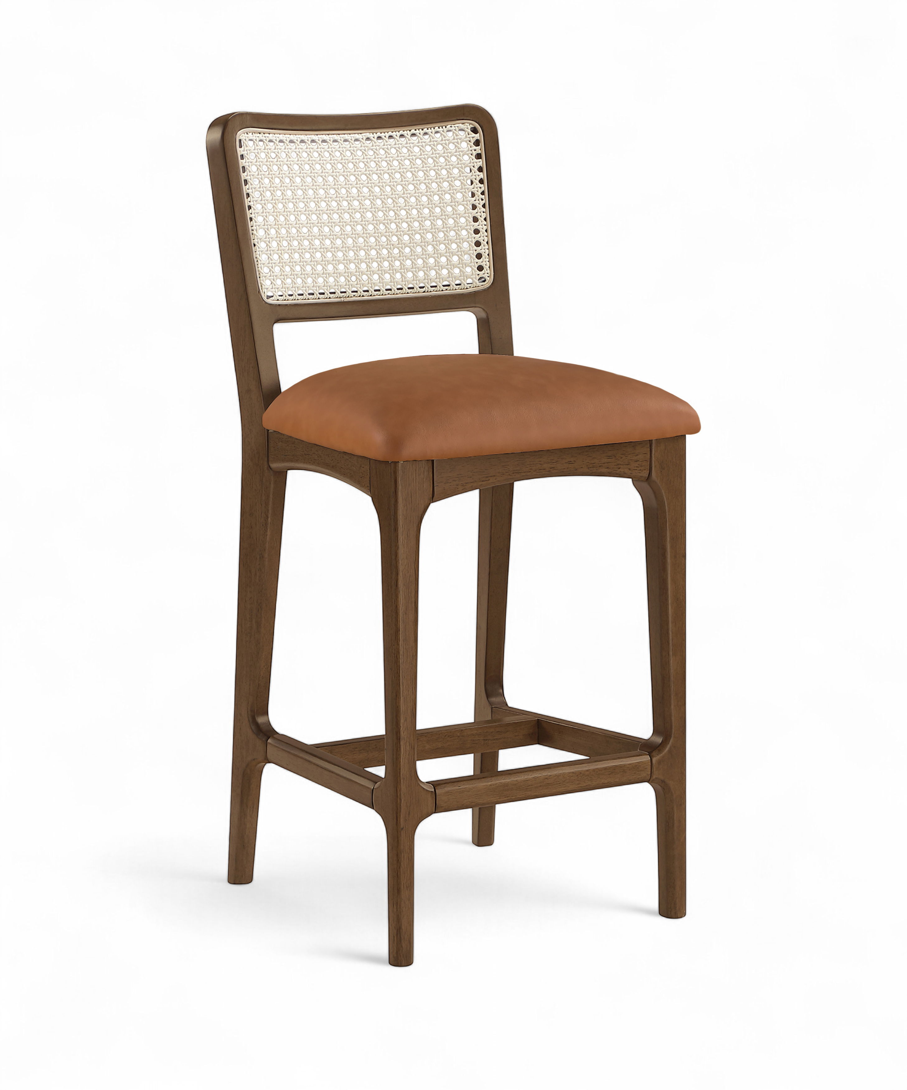 Atrium - Cane Back And Vegan Leather Upholstered Seat Counter Stool (Set of 2) - Cognac / Brushed Brown