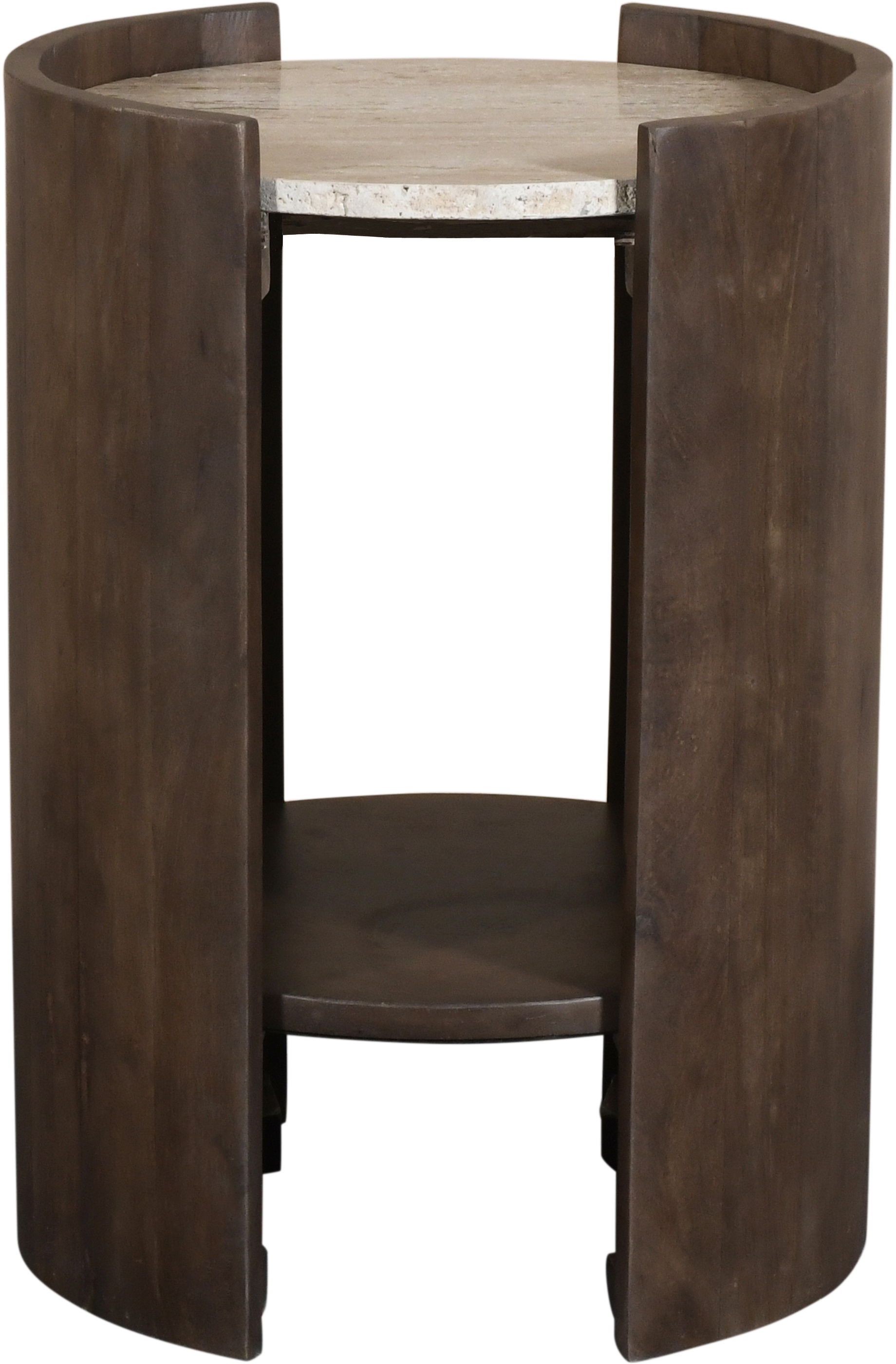 Solstice - Travertine And Mango Wood End Table - Brown / Beige