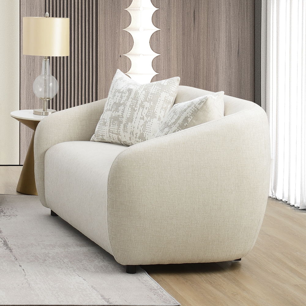 Etienne - Loveseat With 2 Pillows - Beige Linen, beige