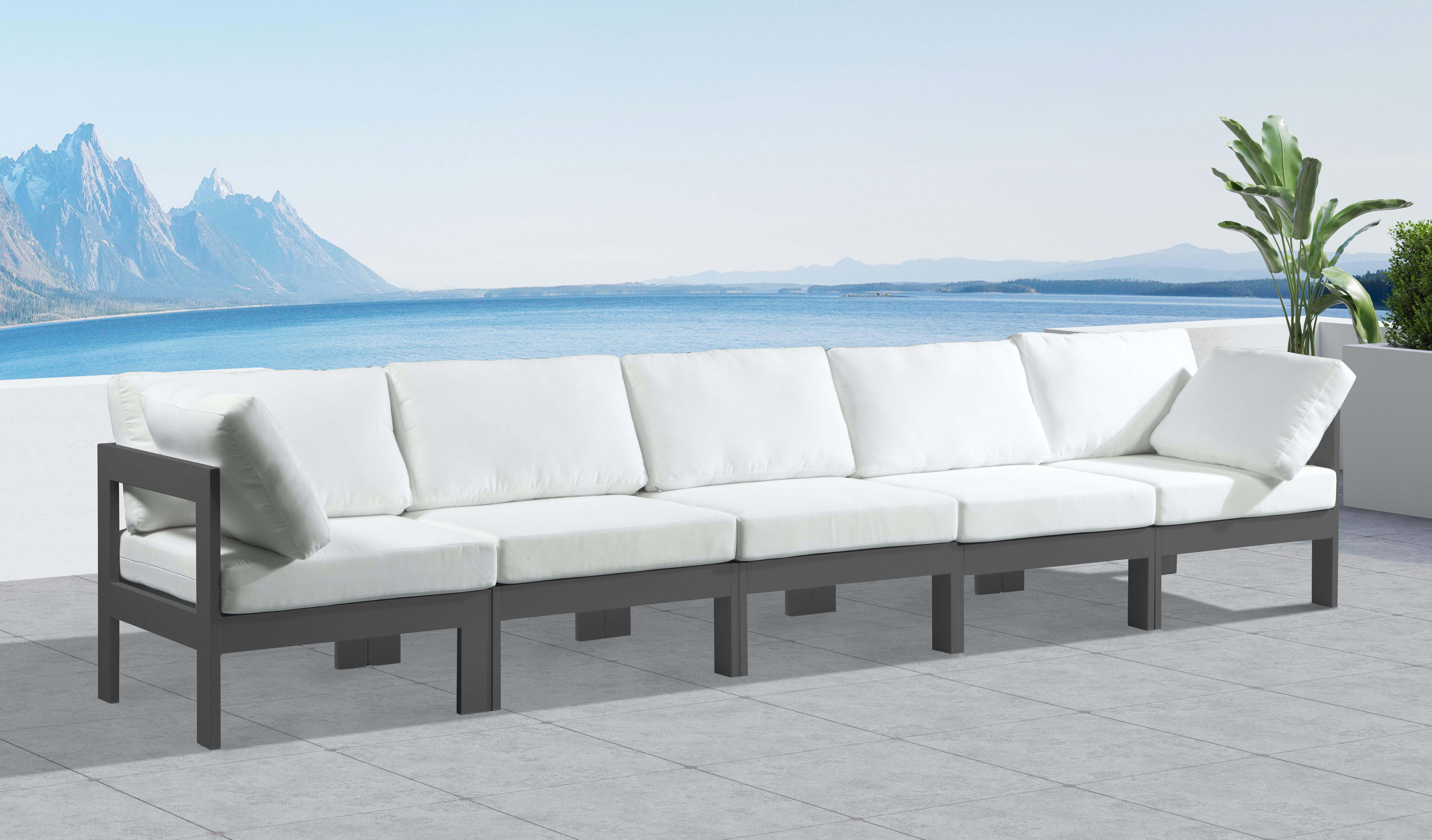 Nizuc - Outdoor Patio 5 Piece Modular Sofa With Gray Frame - White