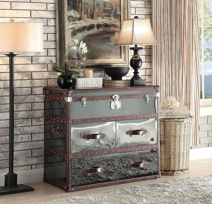 Aberdeen - Console Cabinet - Vintage Dark Brown Top Grain Leather & Stainless Steel Image
