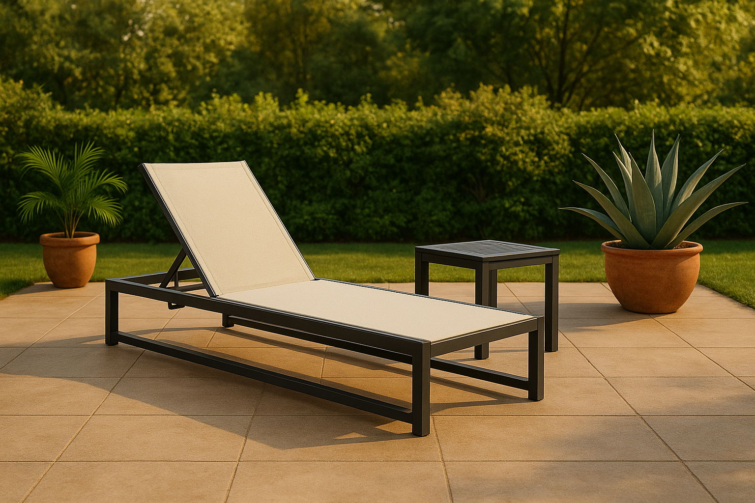 Maldives - Mesh Water Resistant Outdoor Patio Adjustable Sun Chaise Lounge Chair - Cream