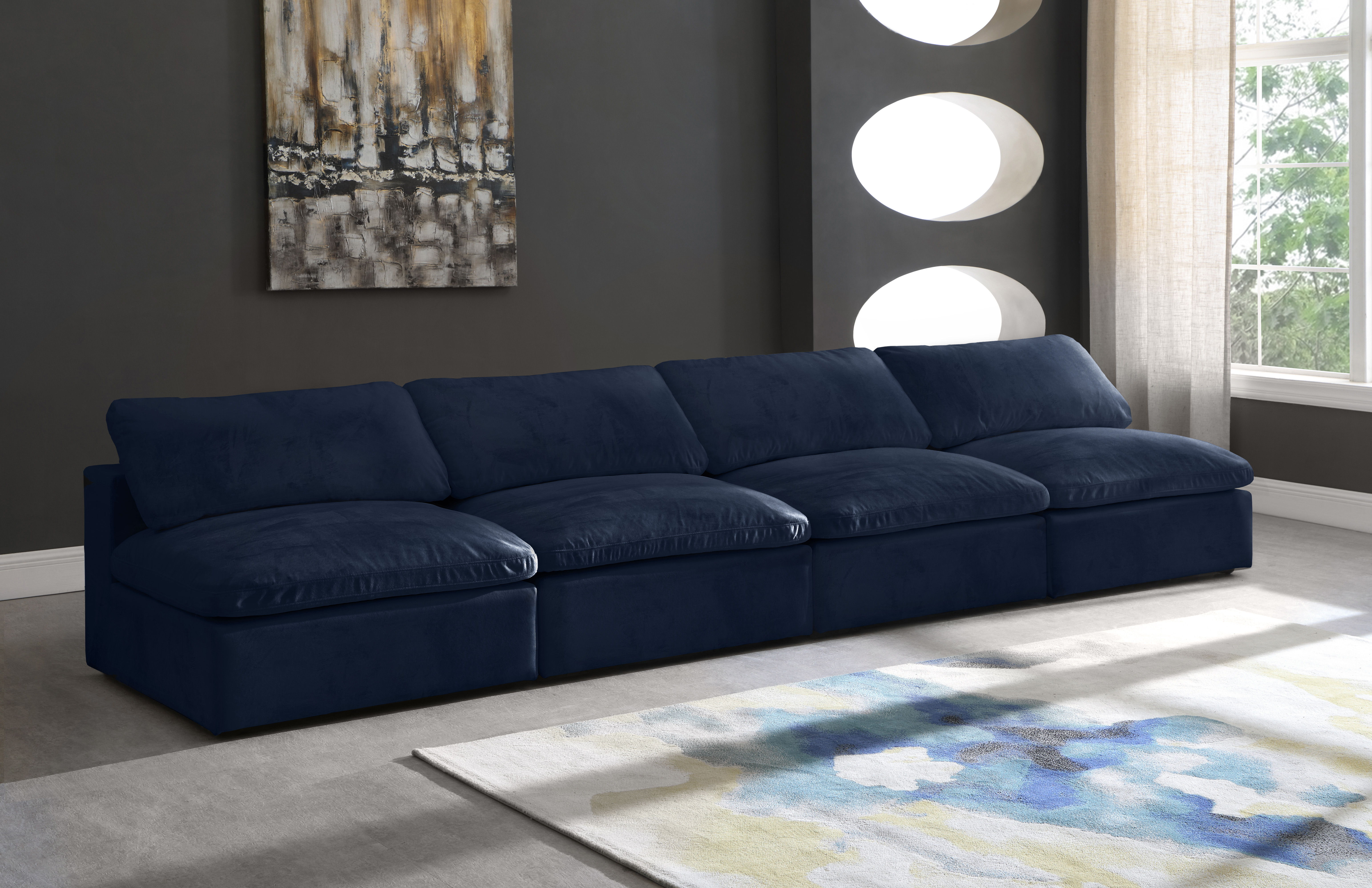 Cozy - Modular 4 Piece Armless Sofa - Navy