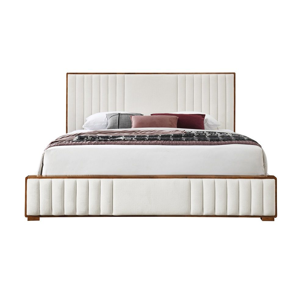 Kaleea - Eastern King Bed - Beige Chenille & Walnut, white, view 2
