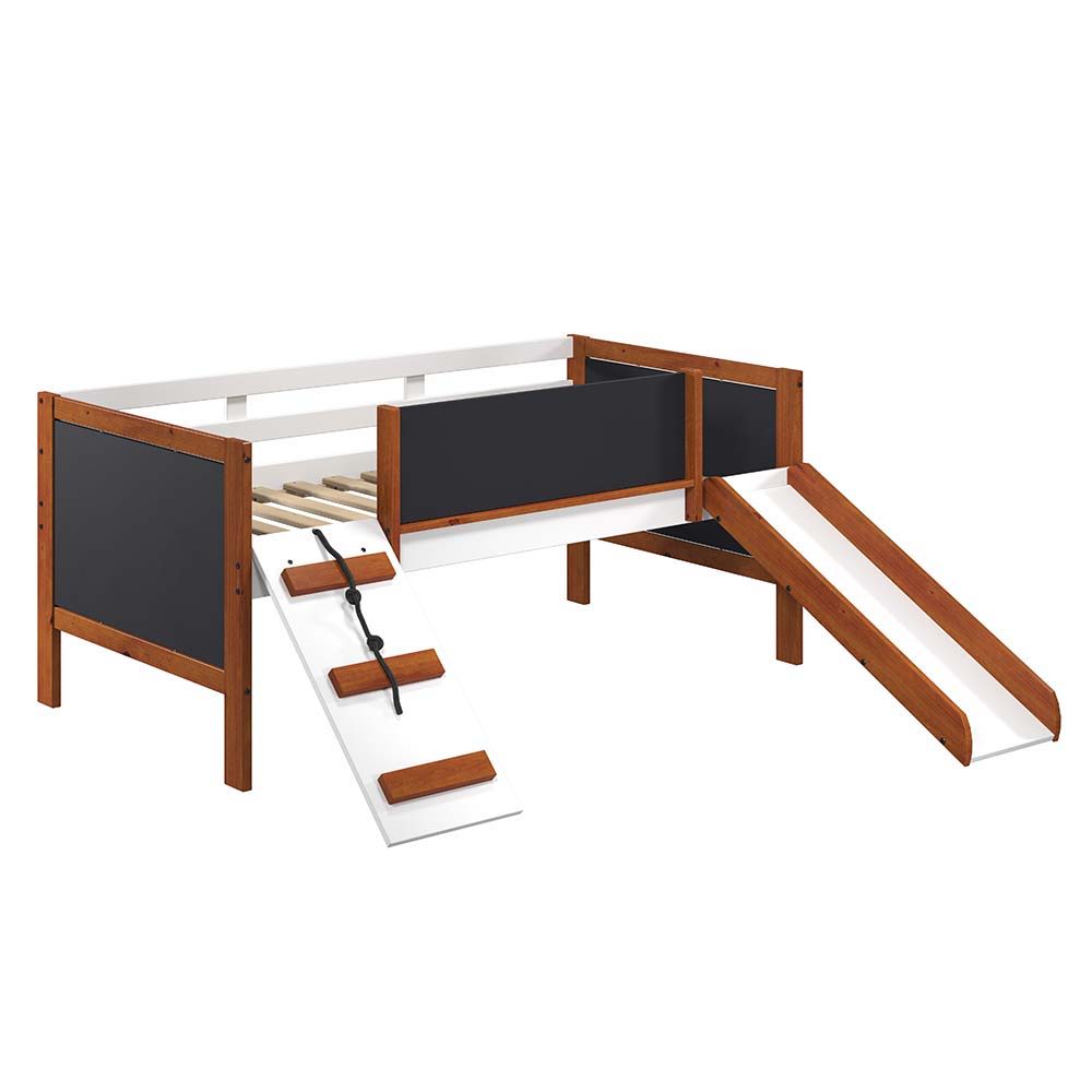 Aurea - Twin Loft Bed With Slide - Cherry Oak & White, dark brown, view 4