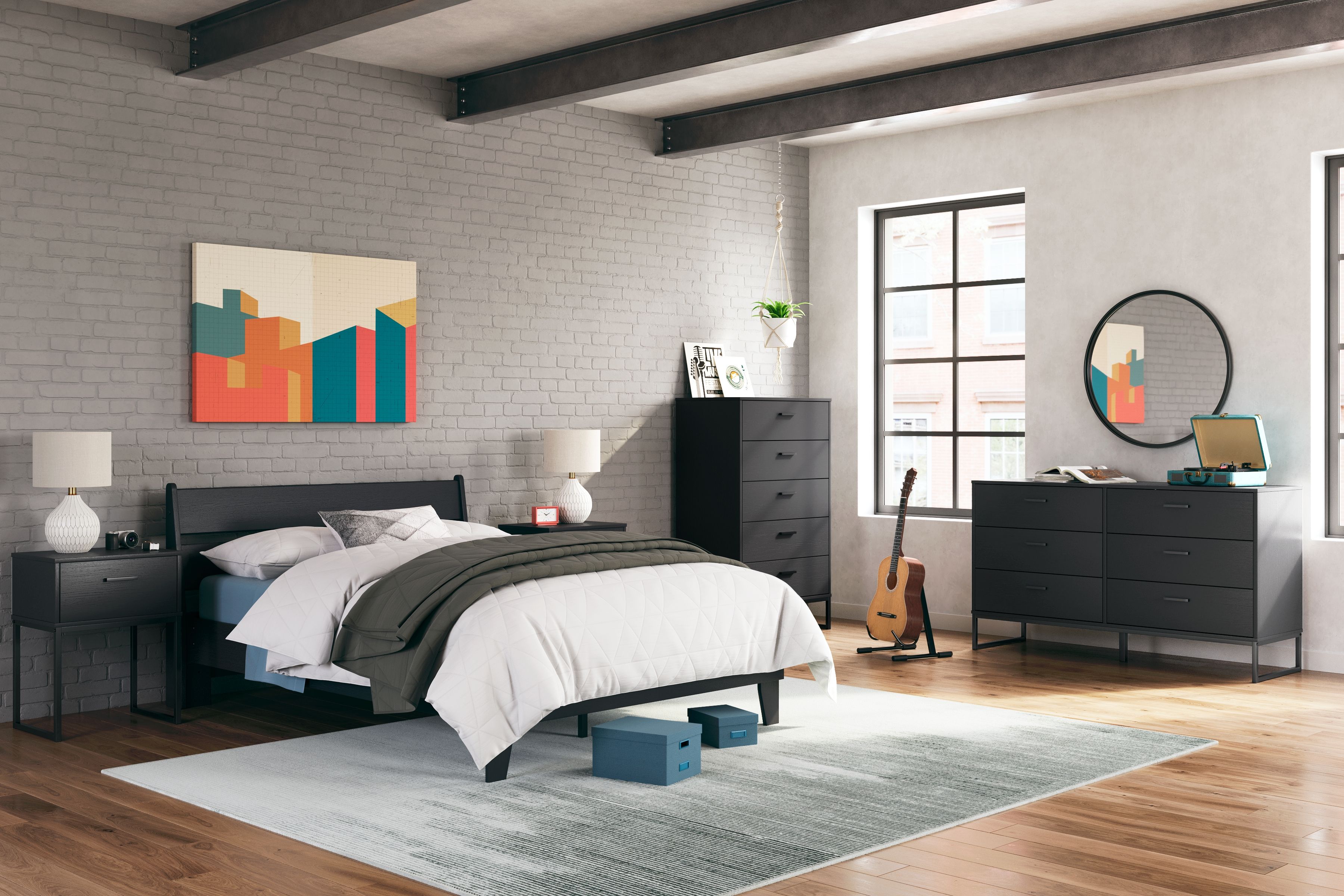 Socalle - 6 Pc. - Dresser, Chest, Full Panel Platform Bed, 2 Nightstands - Black
