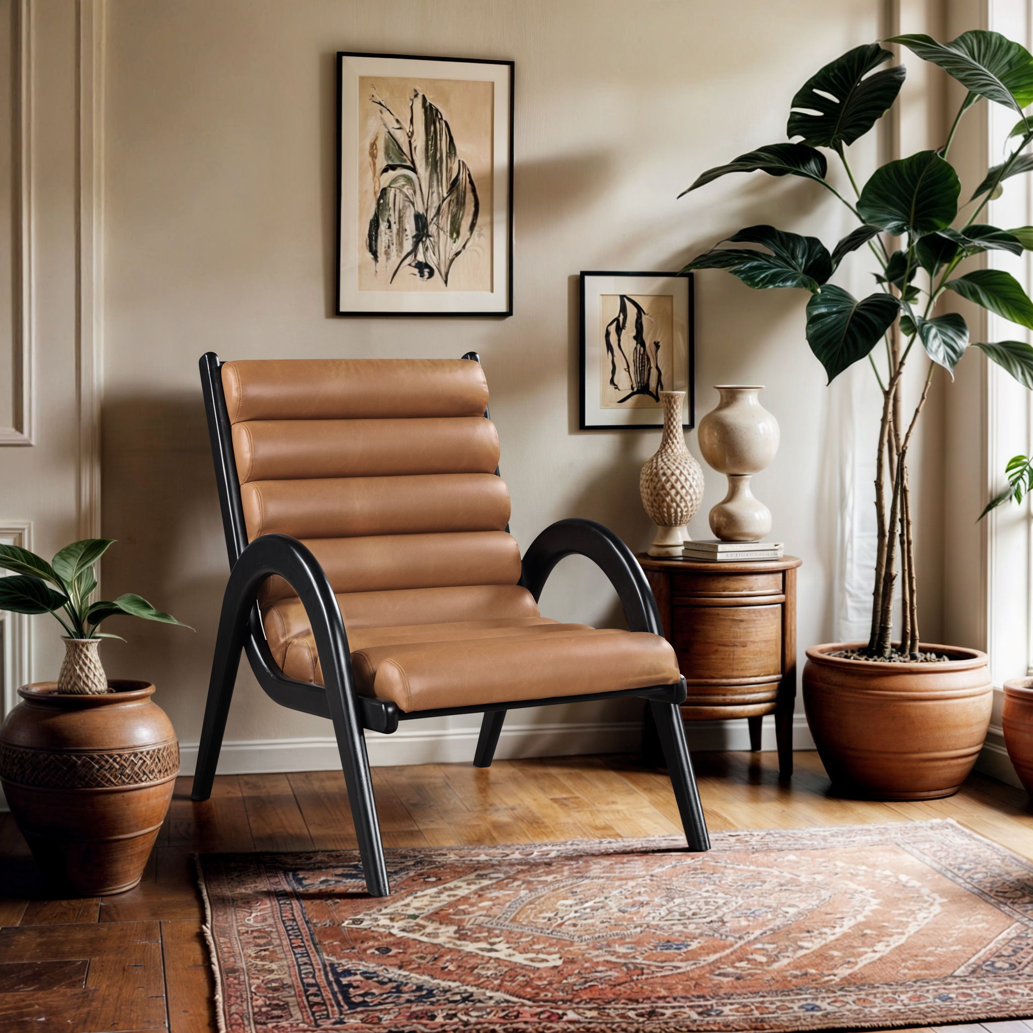 Randal - Vegan Leather Upholstered Accent Chair - Cognac