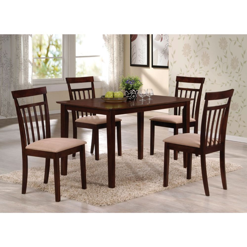 Samuel - 5 Piece Dining Set - Beige Microfiber &Espresso, dark brown