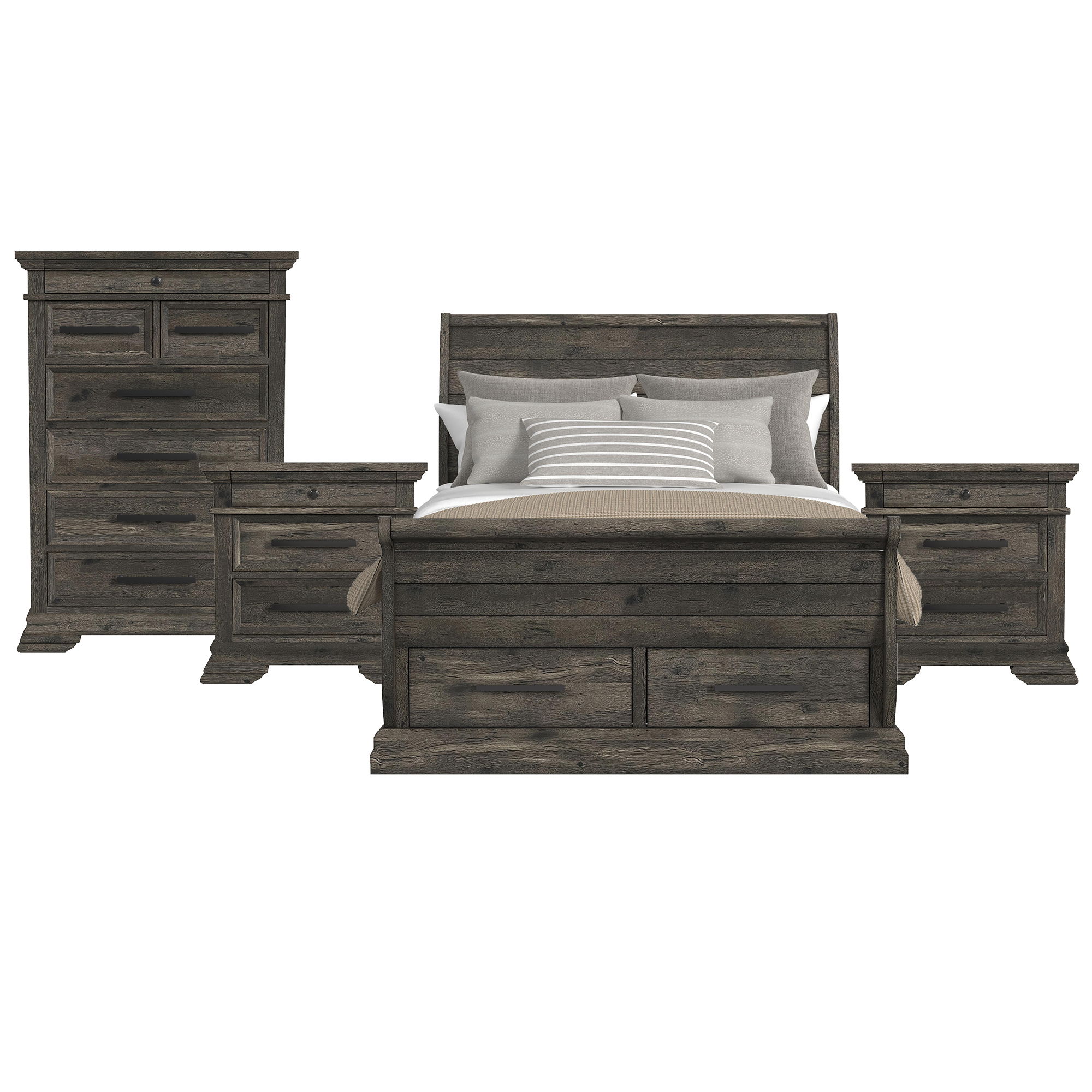 Queen · 4 Pc · Bedroom Set With 2 Nightstands & Chest