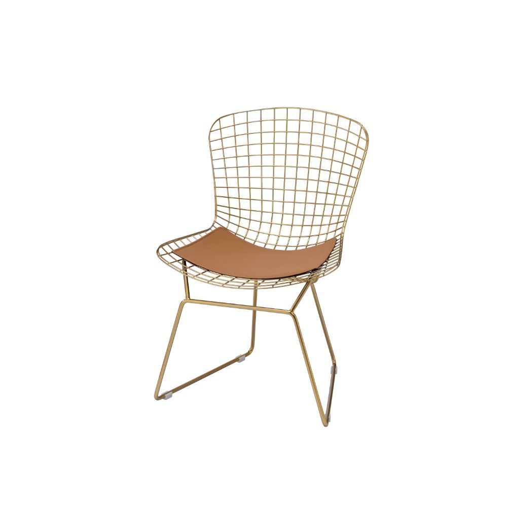 Achellia - Side Chair (Set of 2) - Whiskey PU & Gold Image