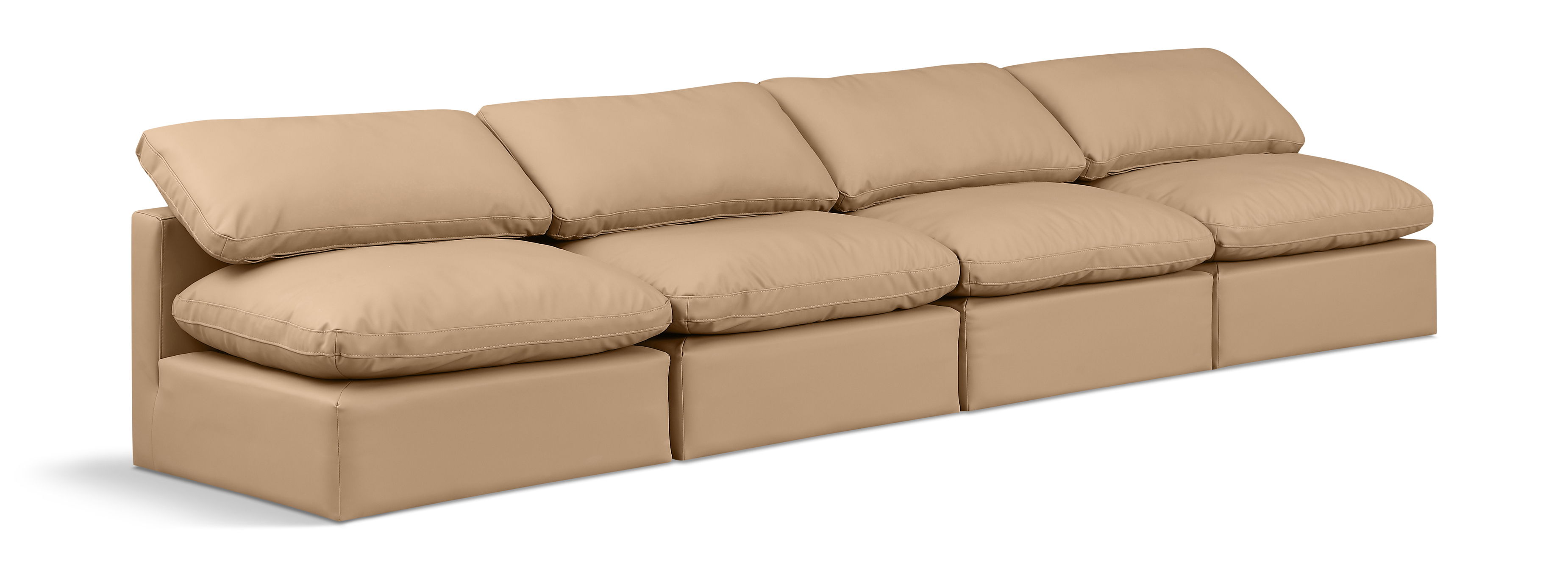Indulge - Faux Leather 4 Seat Modular Armless Sofa - Tan