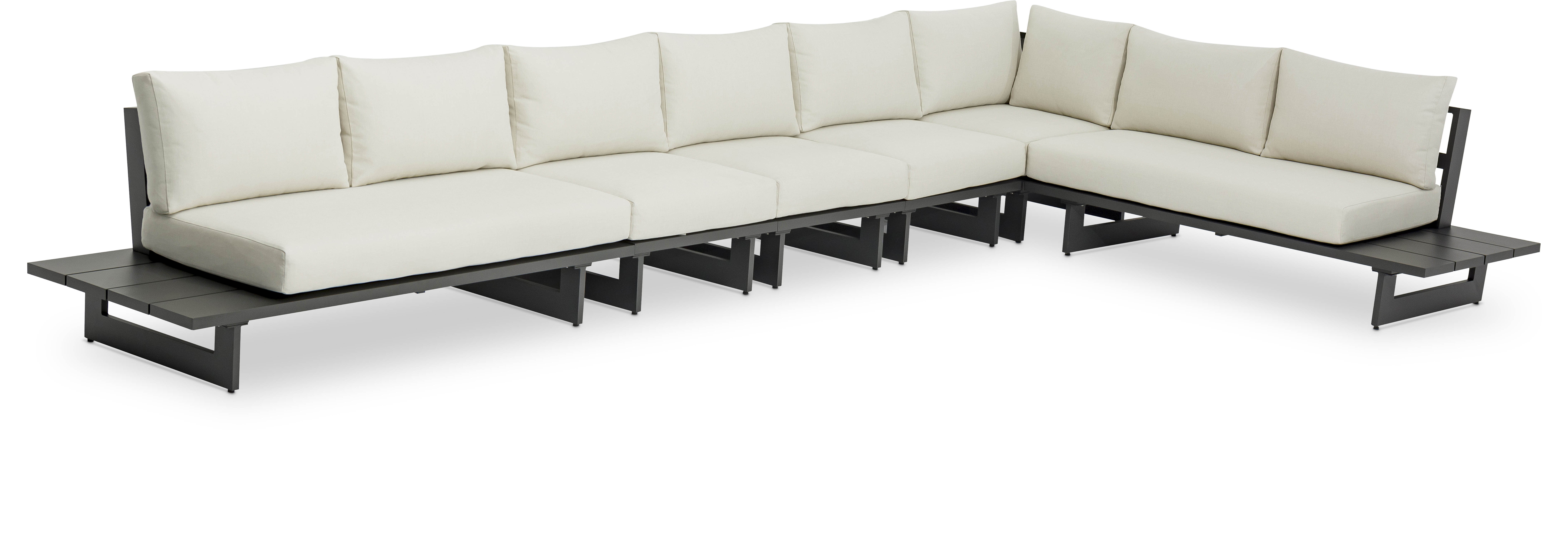 Maldives - 6 Piece Water Resistant Outdoor Patio Modular Right Arm Facing Sectional With Gray Base - Cream