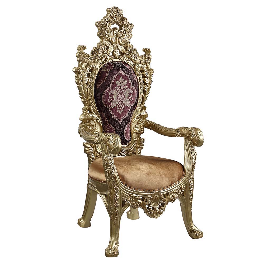 Bernadette - Arm Chair (Set of 2) - Pattern Fabric & Gold, gold