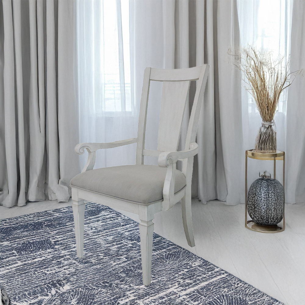 Katia - Arm Chair (Set of 2) - Light Gray Linen & Weathered White, white, view 8