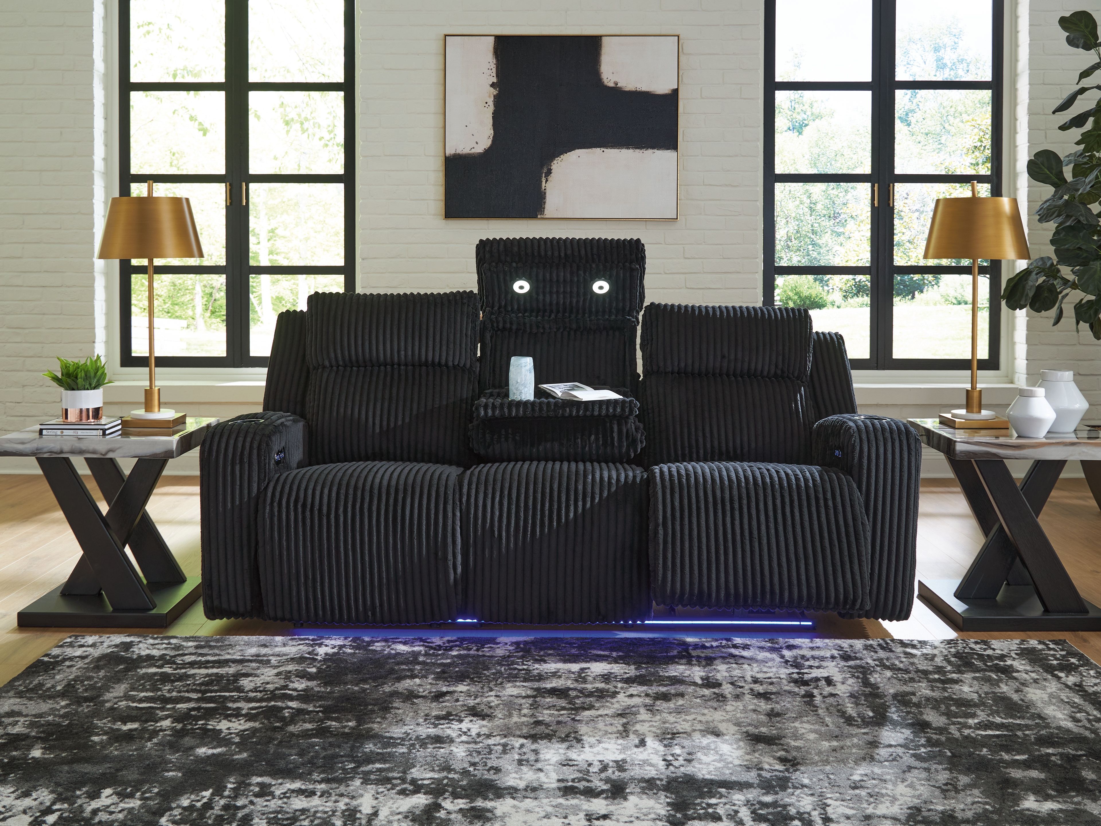 Ashley Furniture Forest Lake - Power Reclining Sofa With Adj Headrest - Black - Image 6