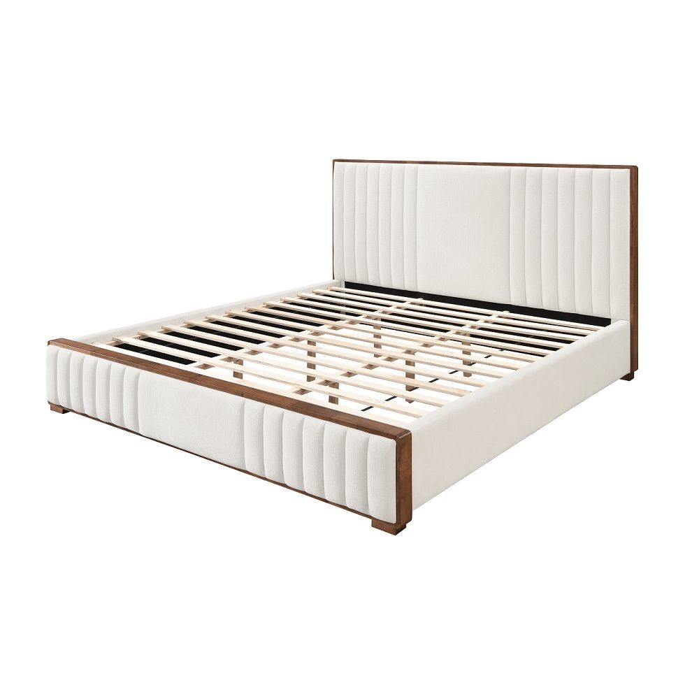 Kaleea - Eastern King Bed - Beige Chenille & Walnut, white