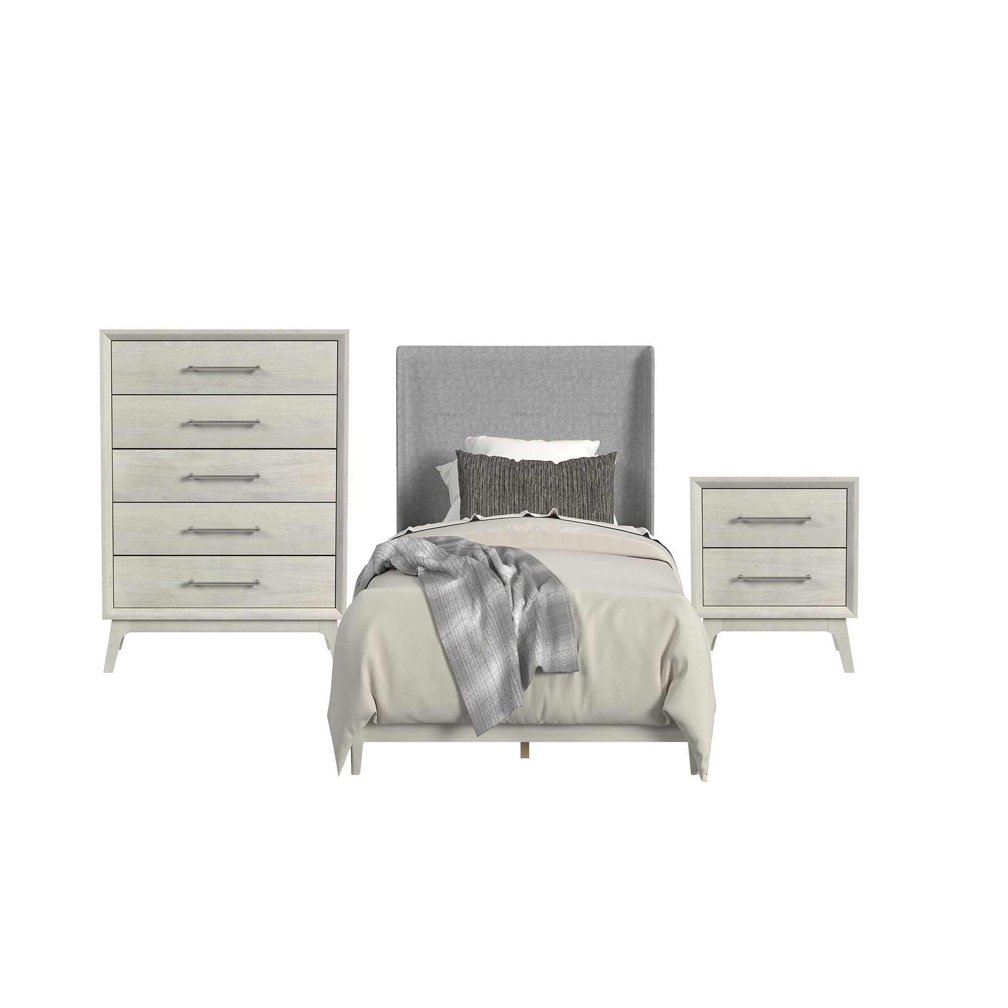 Westland - Twin Upholstered 3 Piece Bedroom Set With Fabric - Almond Gray