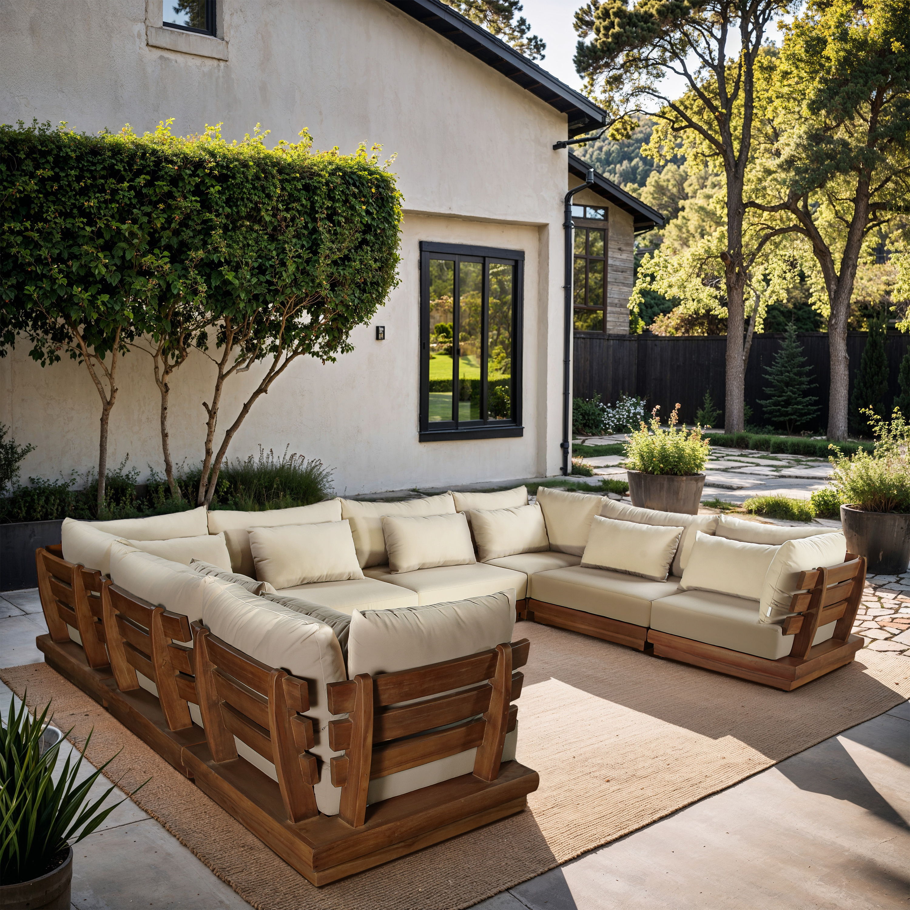 Mirella - 8 Piece Water Resistant Fabric 150" Upholstered Outdoor Patio Modular Sectional - Tan