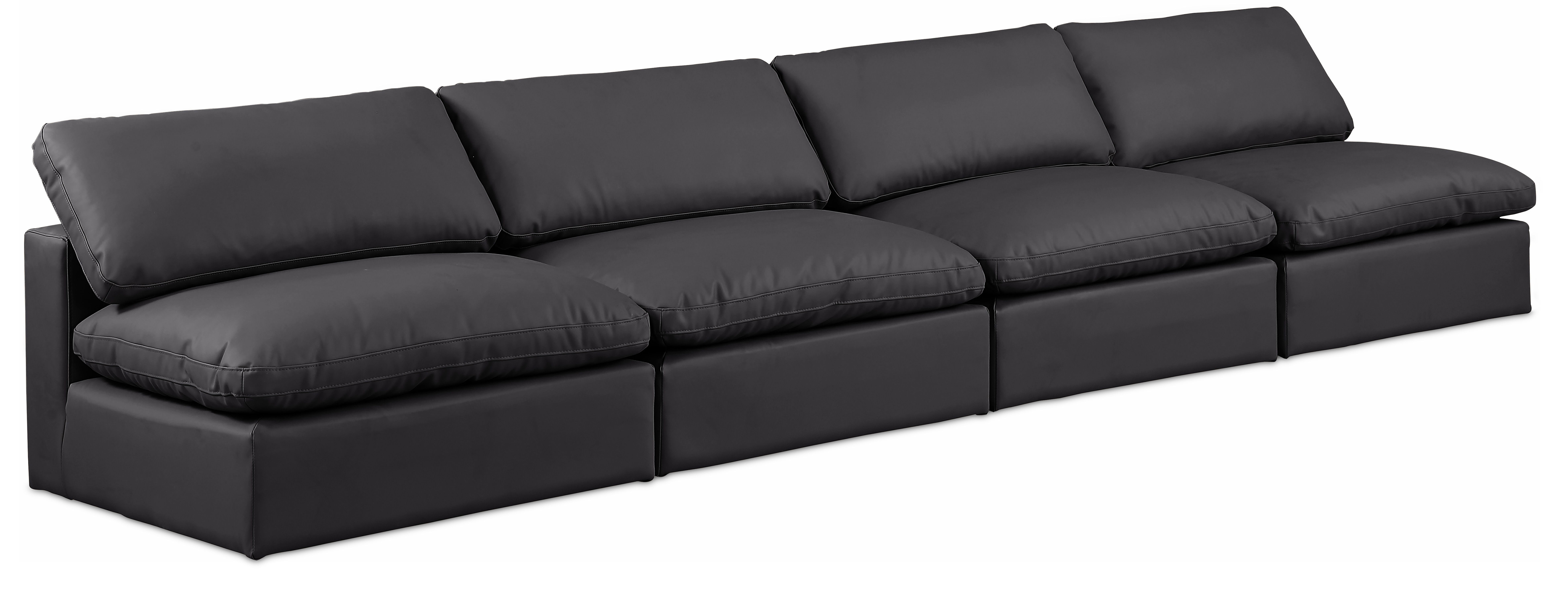 Comfy - Faux Leather Modular Armless Sofa 4 Seats - Black