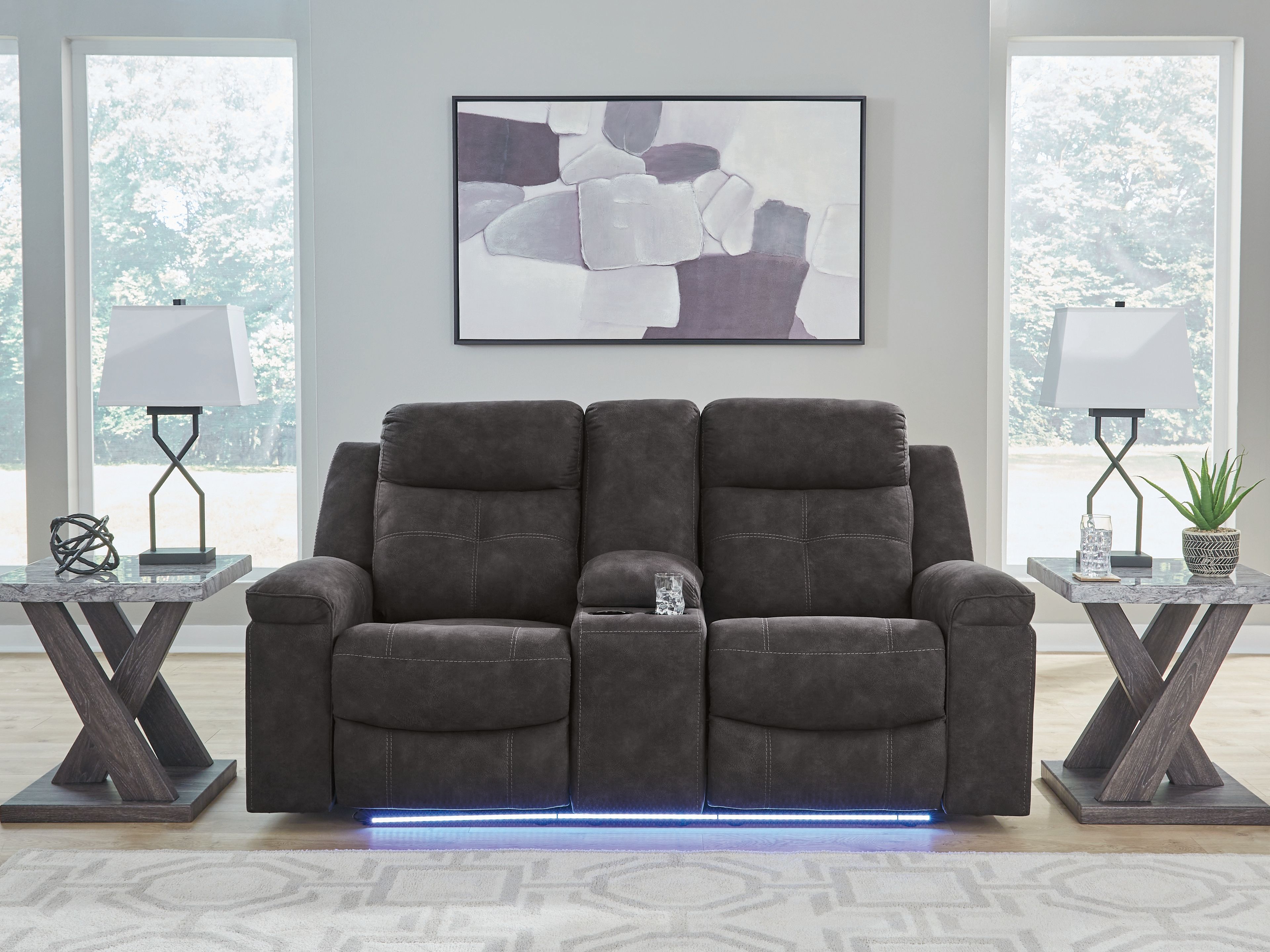 Ashley Furniture Brysonview - Double Reclining Loveseat With Console - Charcoal - Image 7