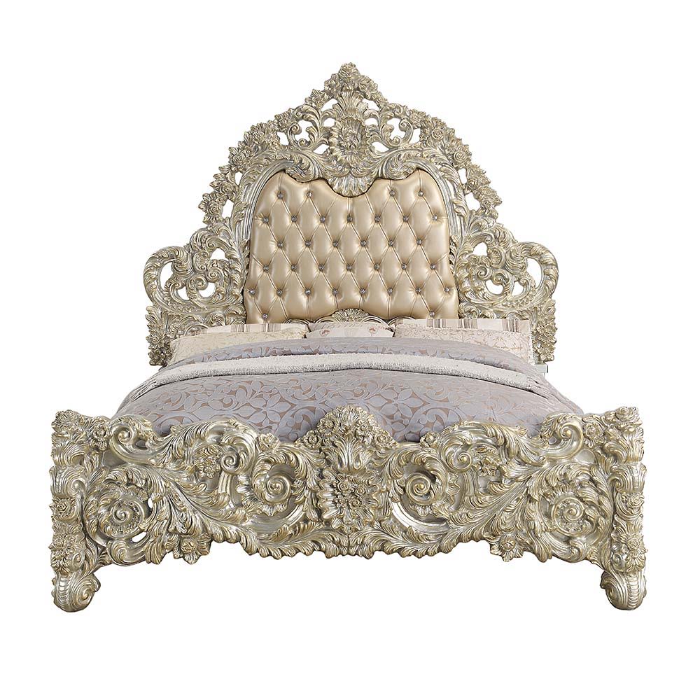 Sorina - Eastern King Bed - Synthetic Leather & Antique Gold, beige, view 2