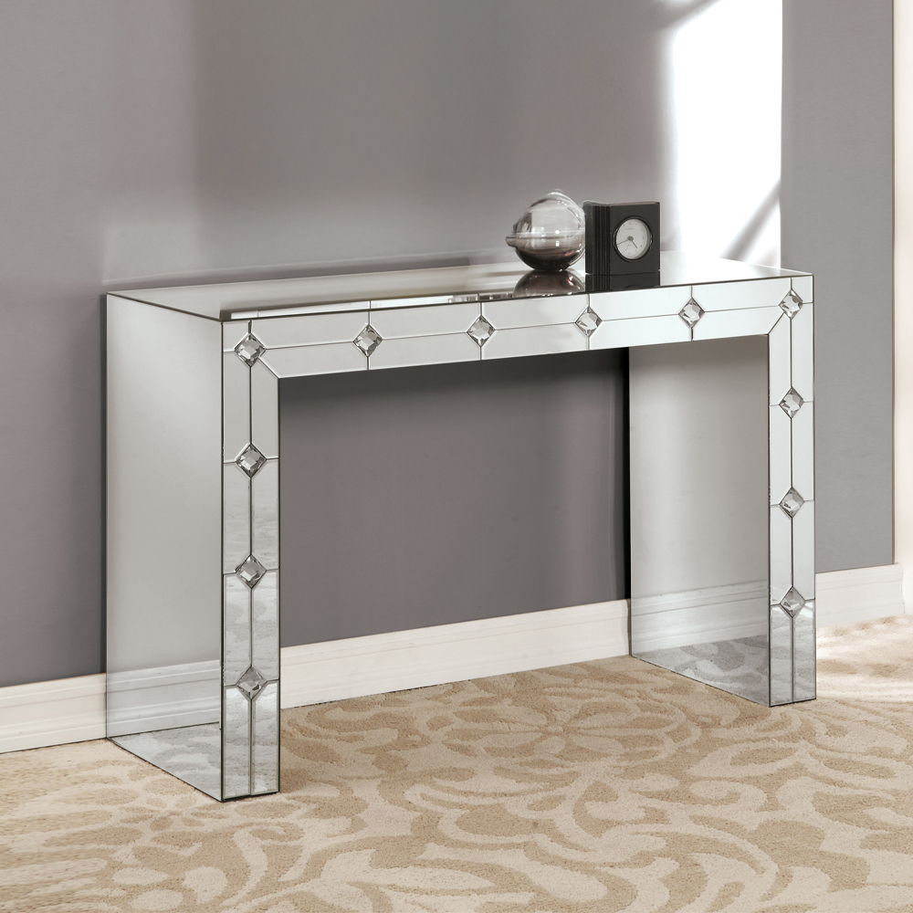 Hessa - Console Table - Mirrored & Faux Rhinestone, silver, view 7