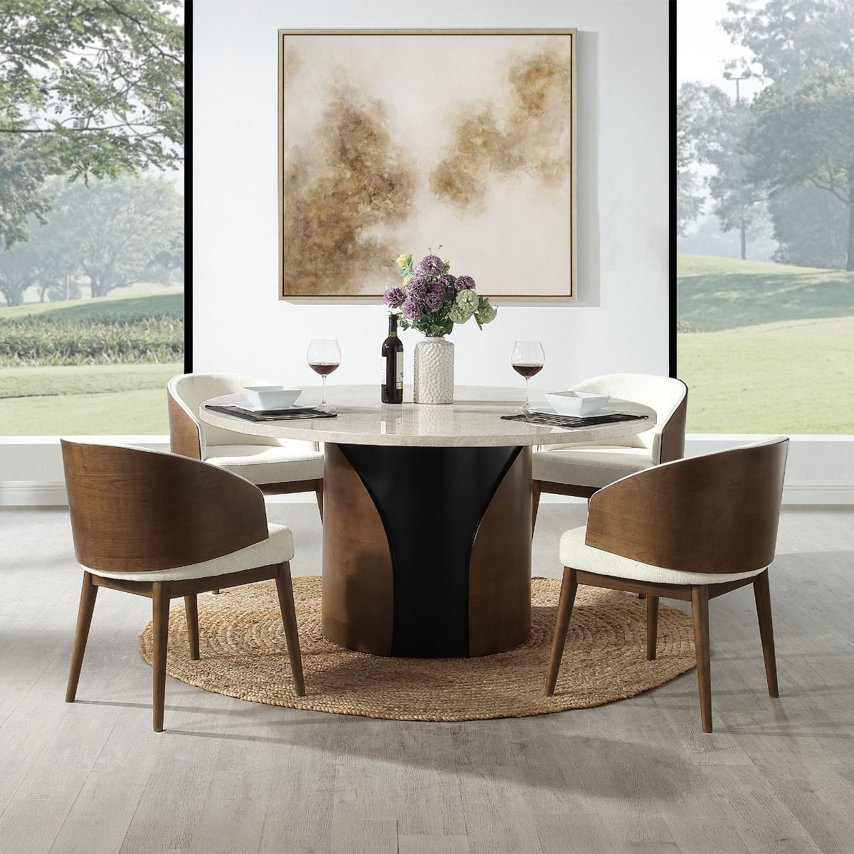 Rufina - Arm Chair (Set of 2) - Beige Linen & Walnut, dark brown