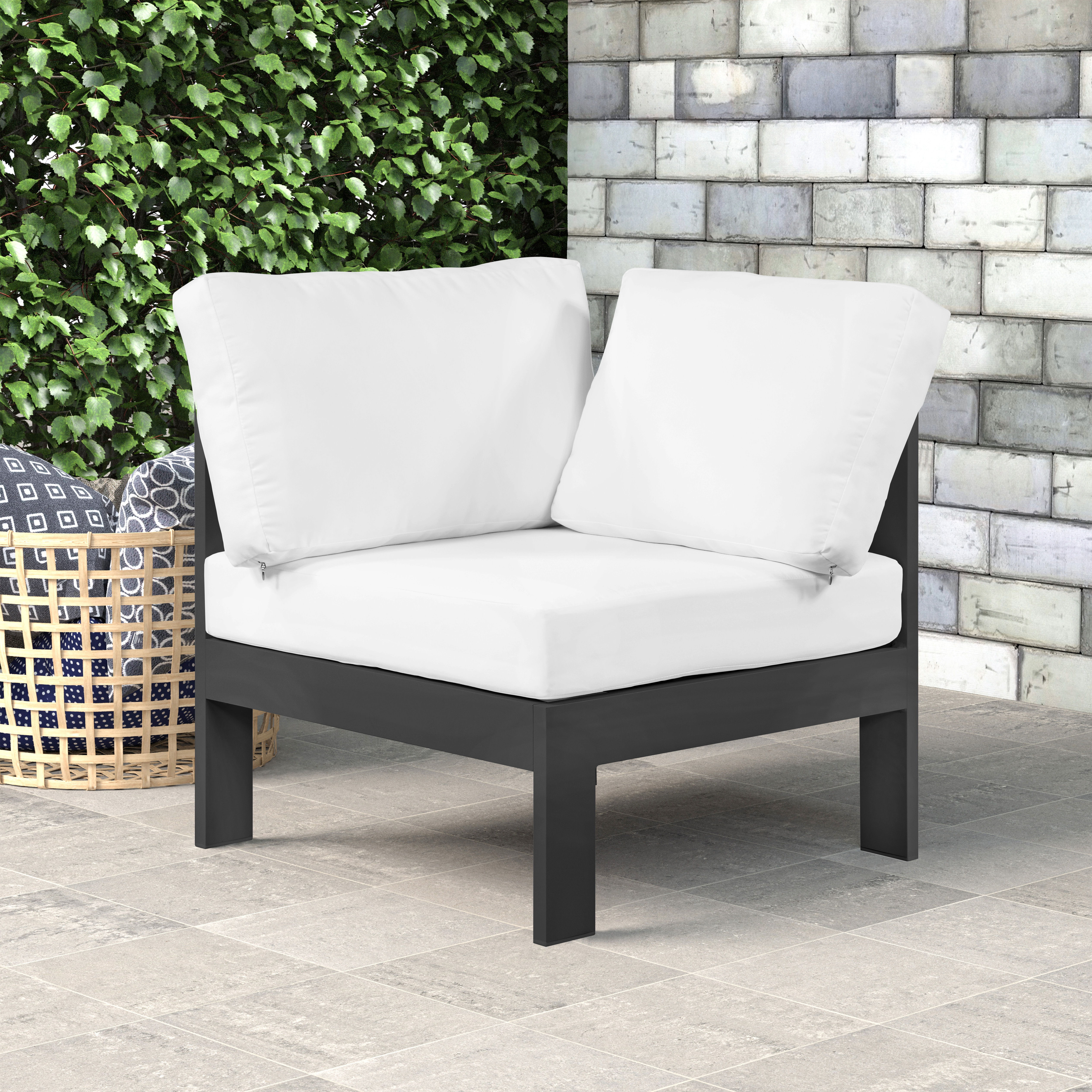 Nizuc - Outdoor Patio Corner Chair With Gray Base - White