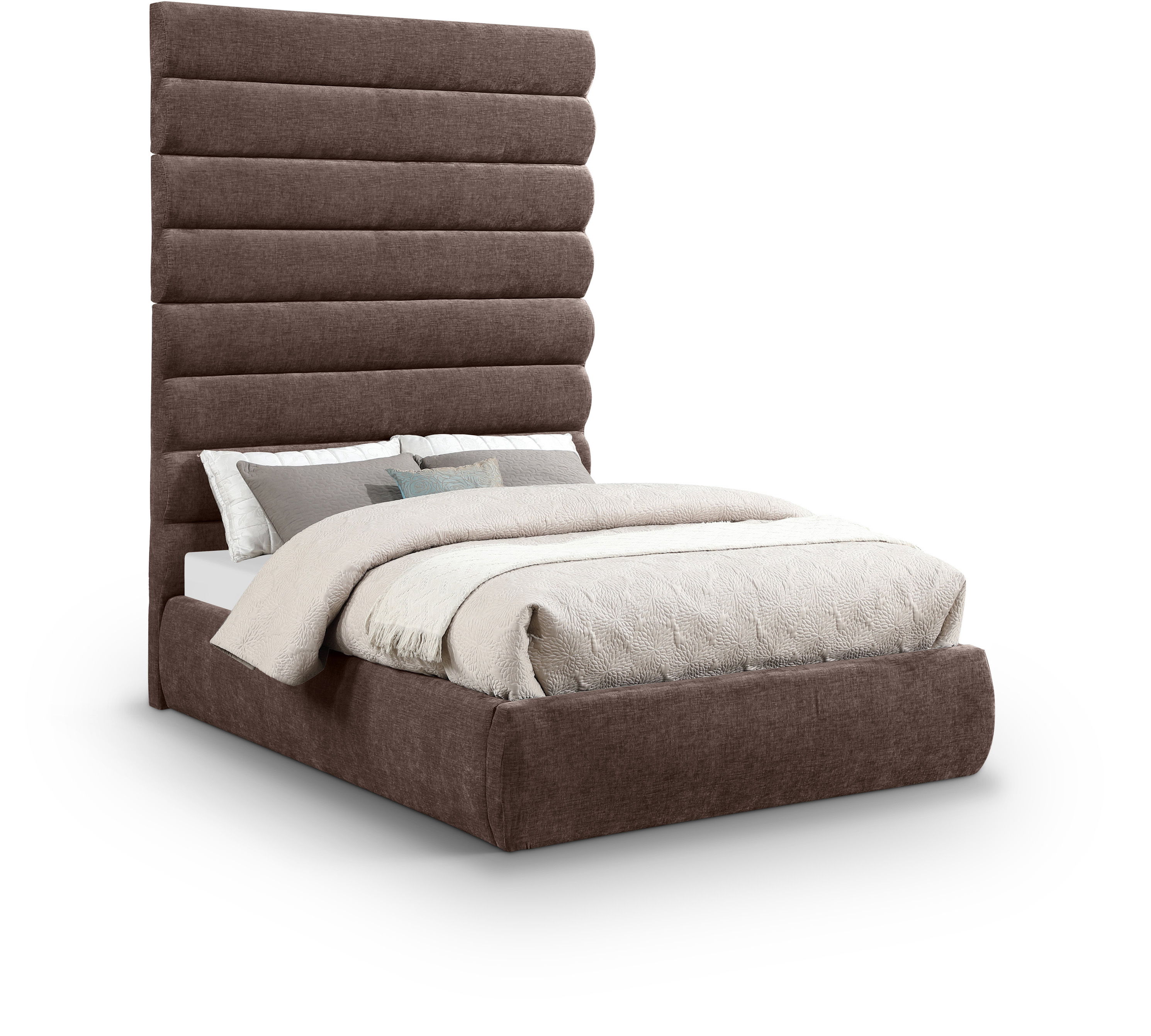 Adam - Chenille Fabric Full Bed With 89" Headboard - Brown