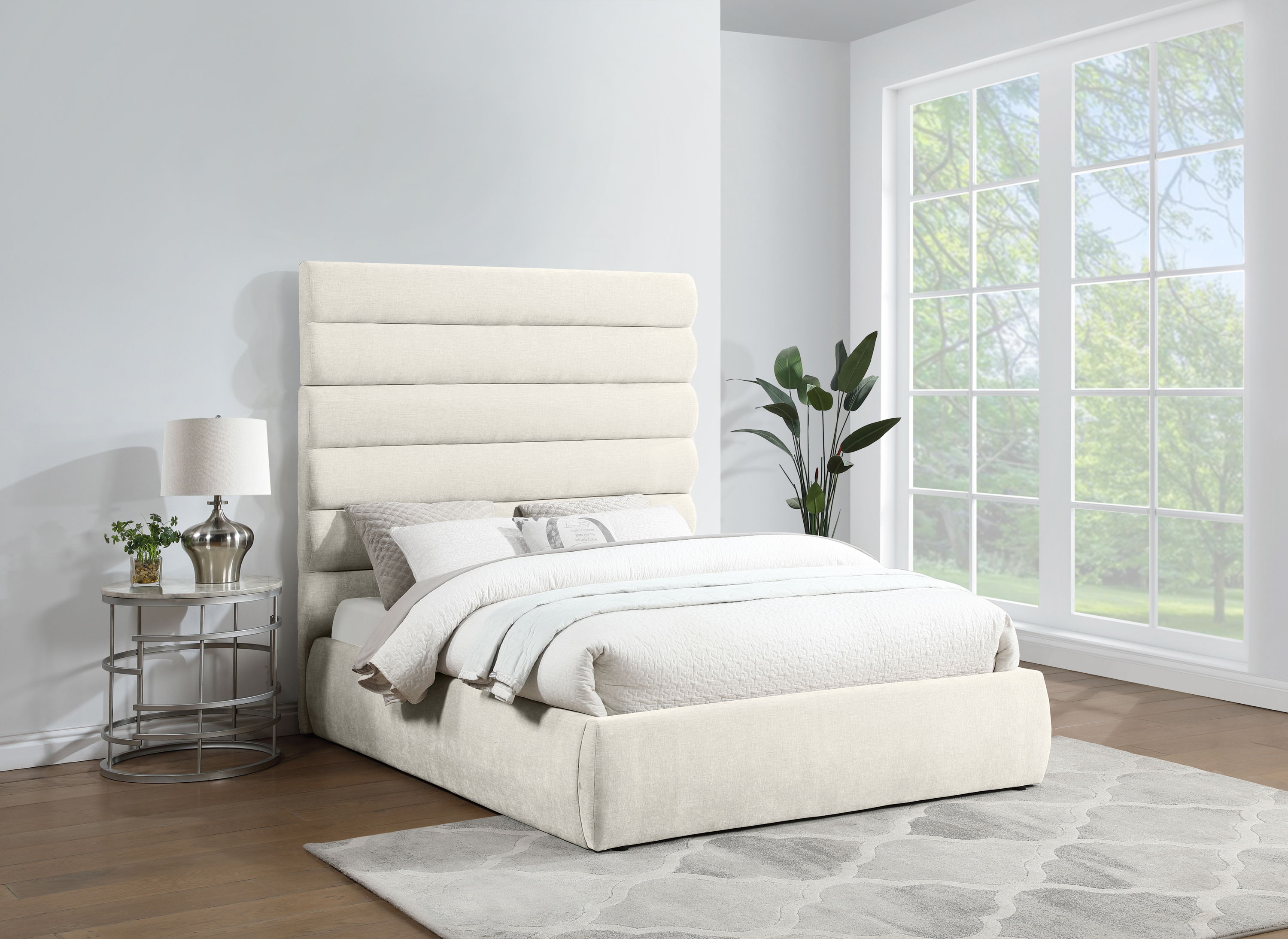 Adam - Chenille Fabric Queen Bed With 70.5" Headboard - Cream