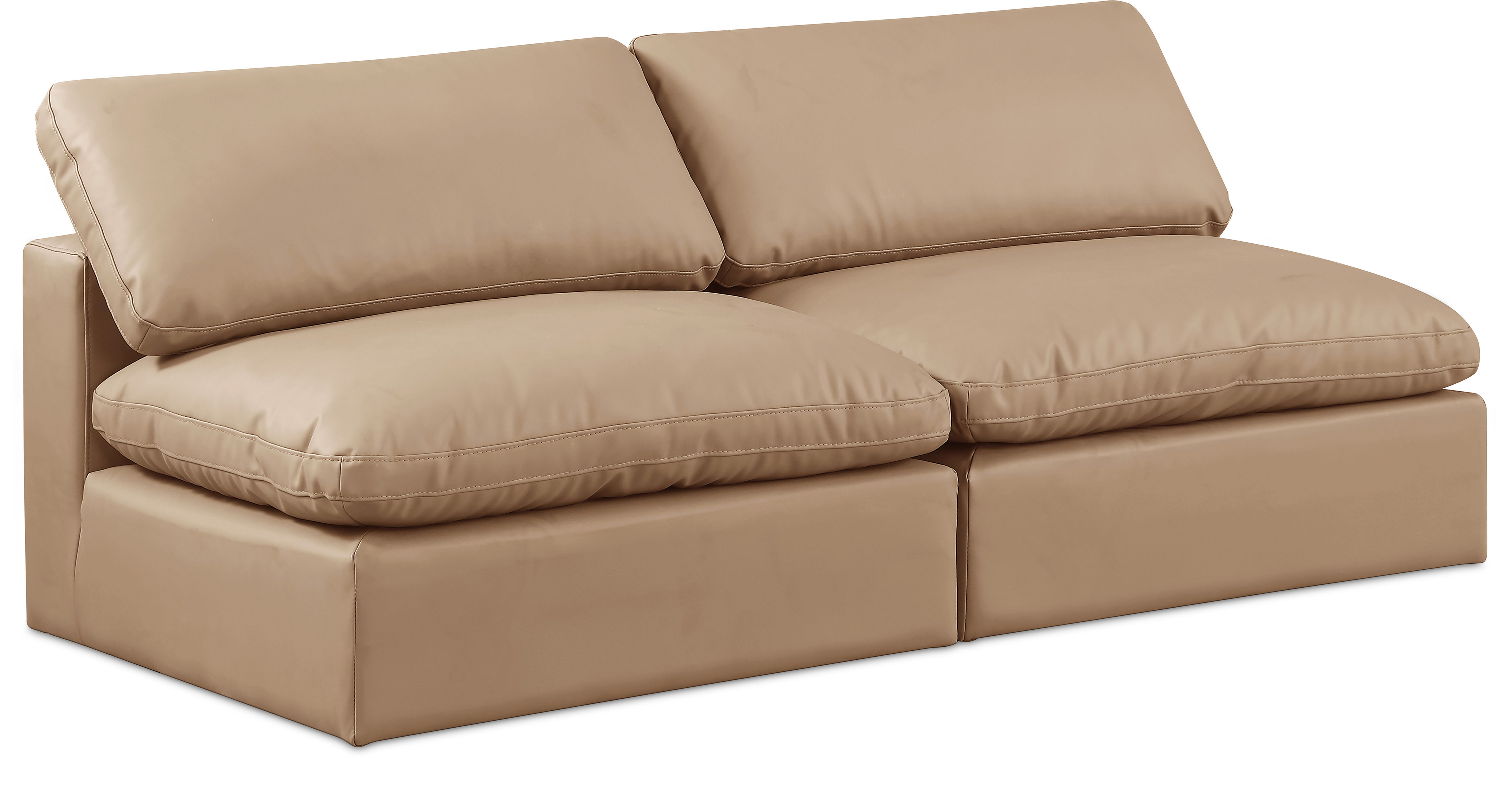 Comfy - Faux Leather Modular Armless Sofa 2 Seats - Light Brown