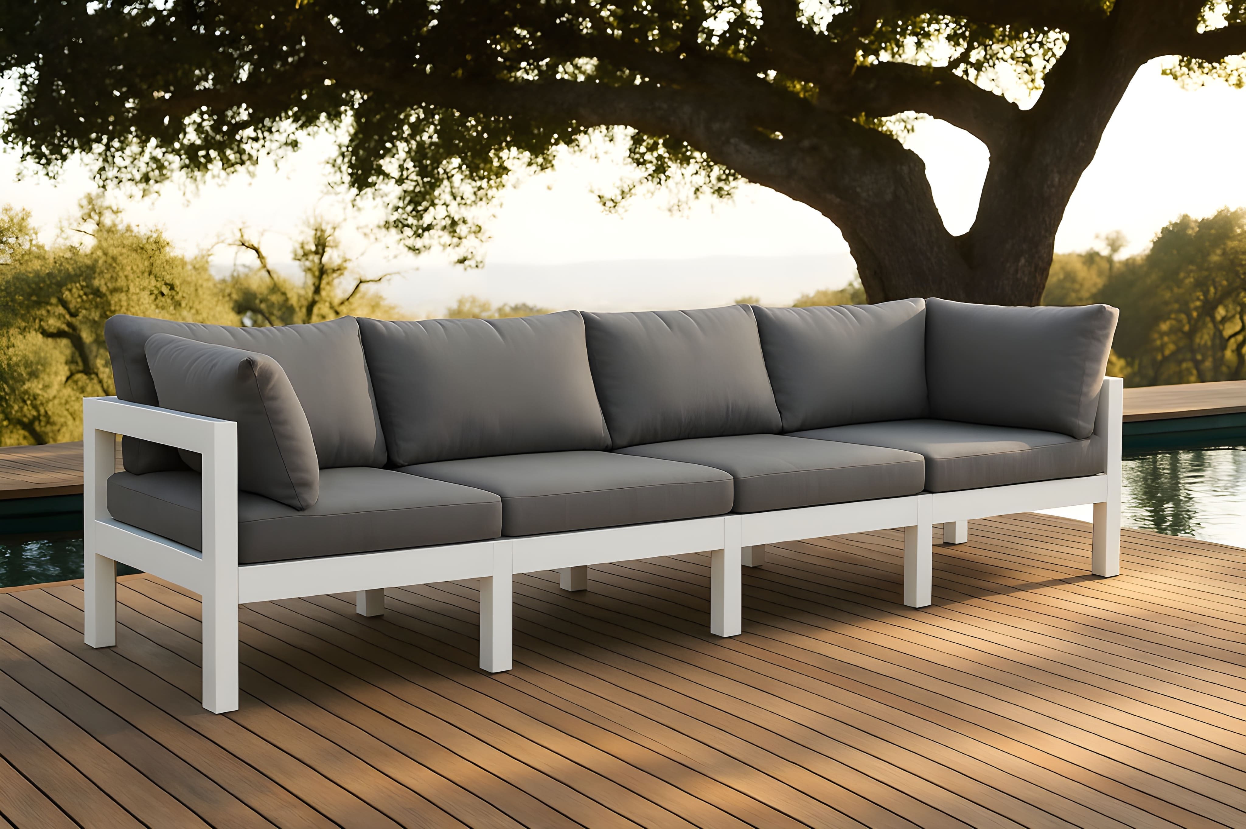Nizuc - Outdoor Patio 4 Piece Modular Sofa With White Frame - Gray