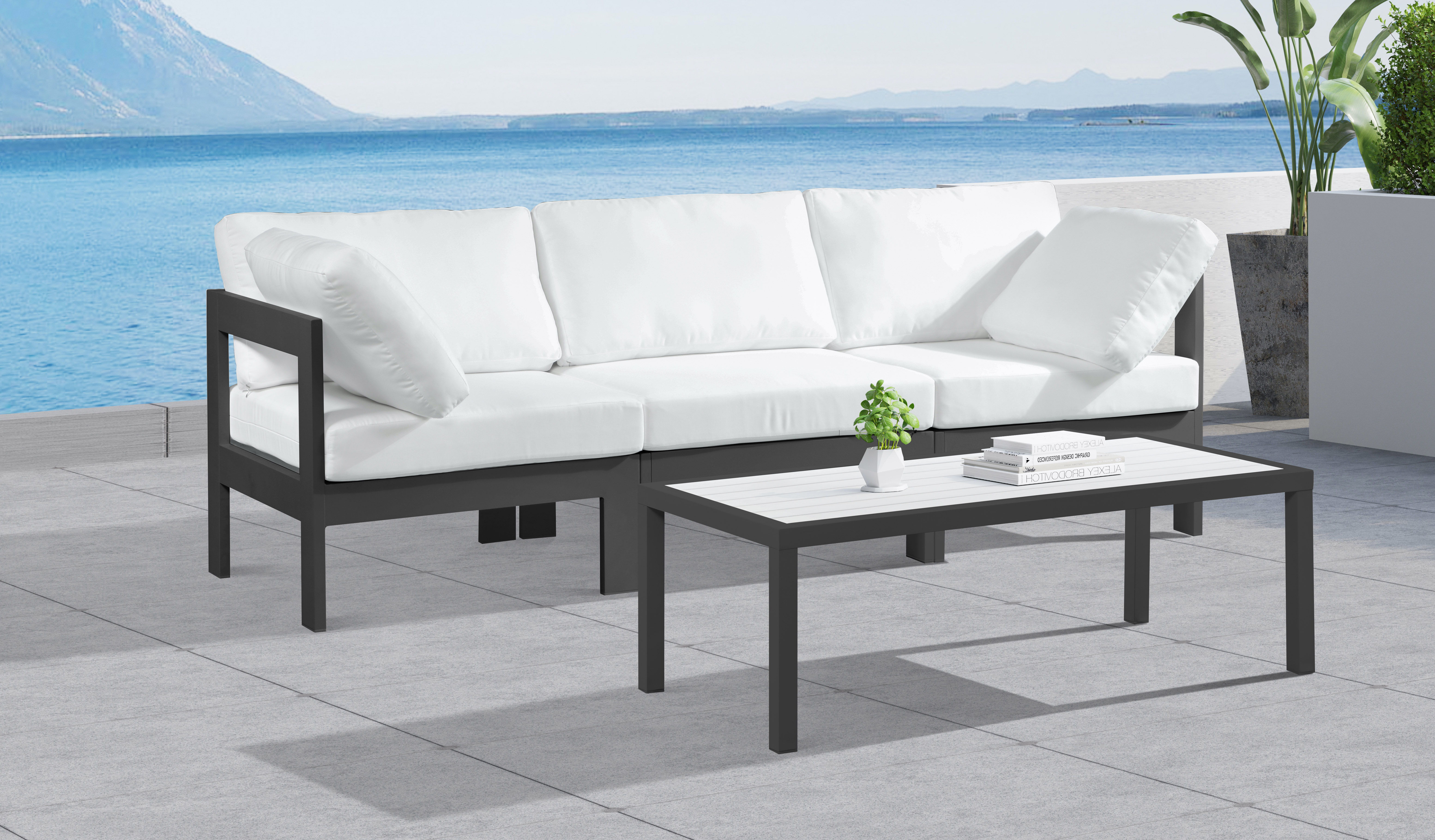 Nizuc - Outdoor Patio 3 Piece Modular Sofa With Gray Frame - White