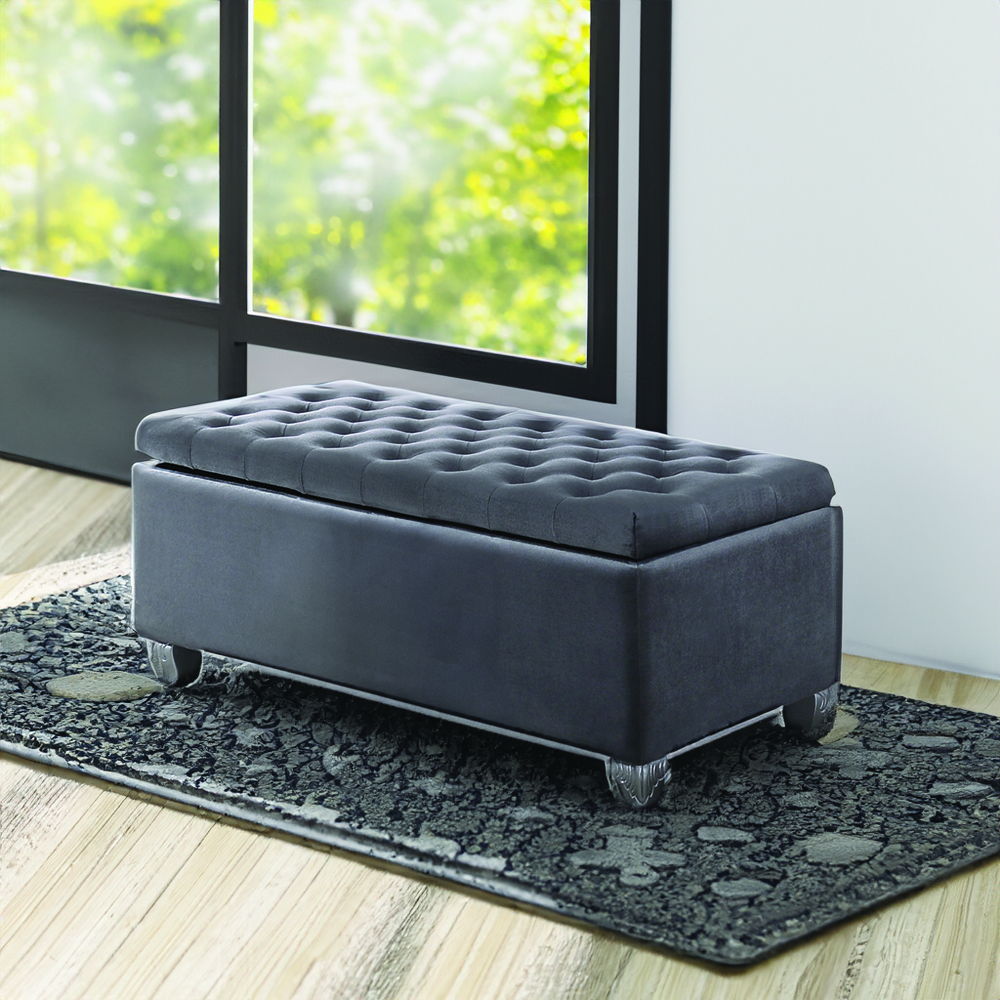 Rebekah - Bench With Storage - Gray Fabric, dark gray, view 5