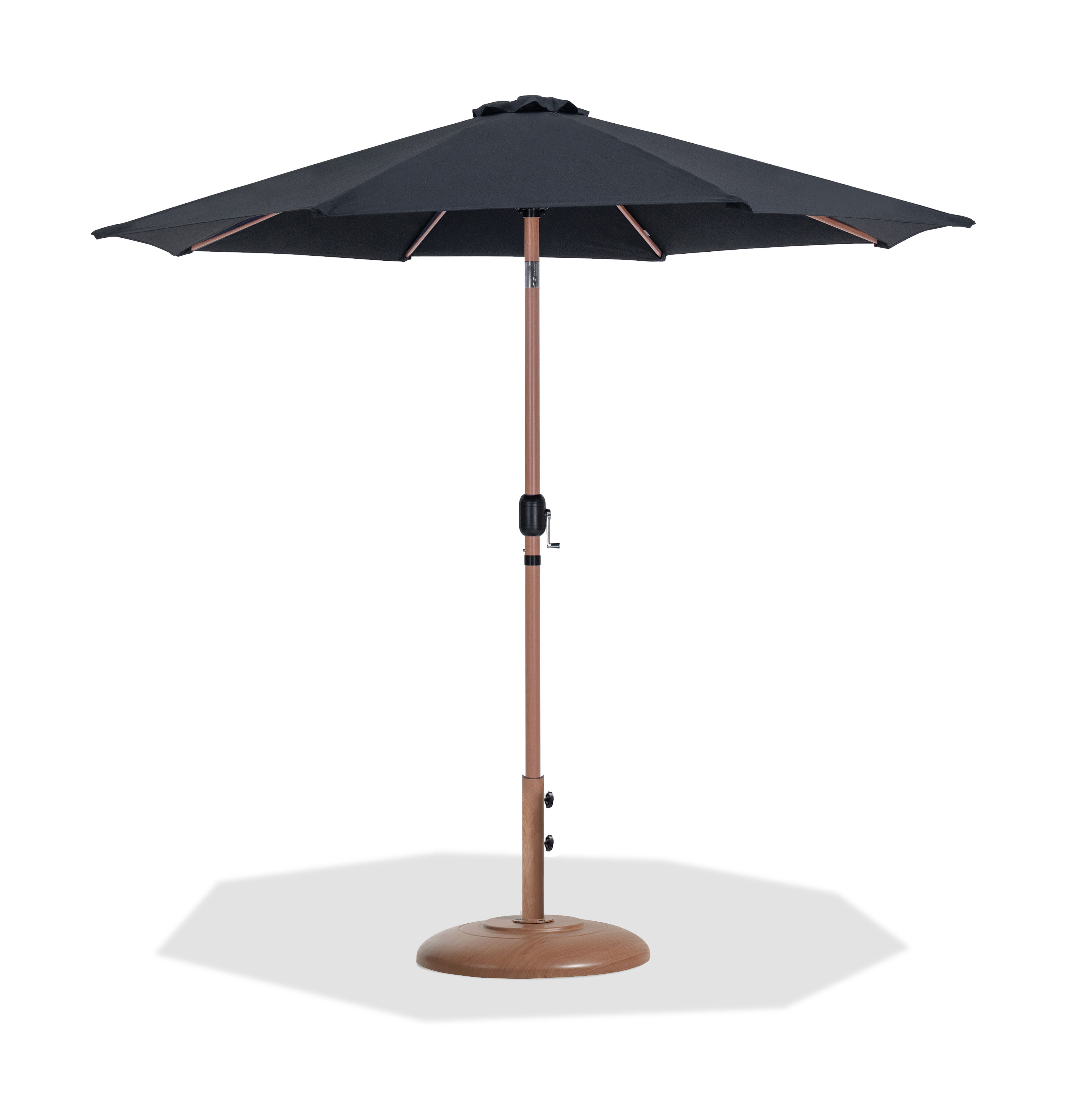 Fiji - Aluminum Patio Umbrella With Round Teak Base - Black
