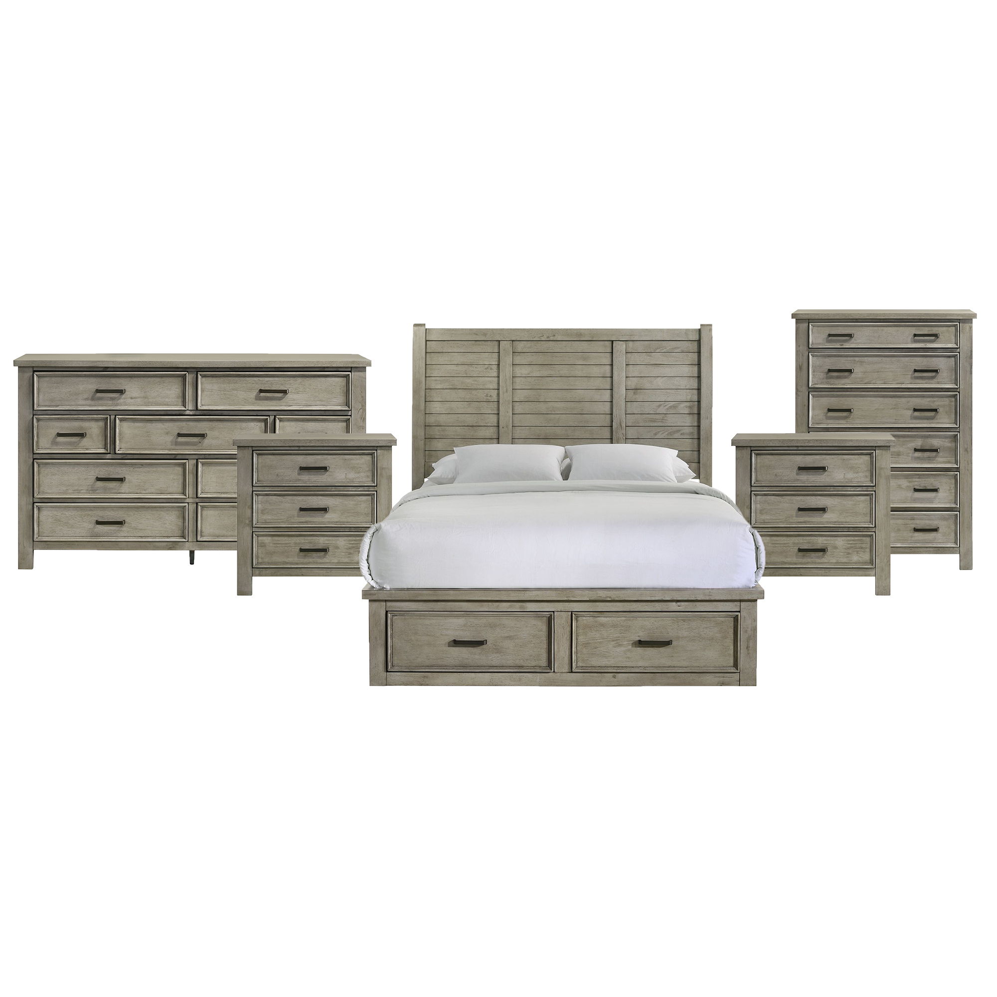 Queen · 5 Pc · Bedroom Set With 2 Nightstands, Dresser & Chest