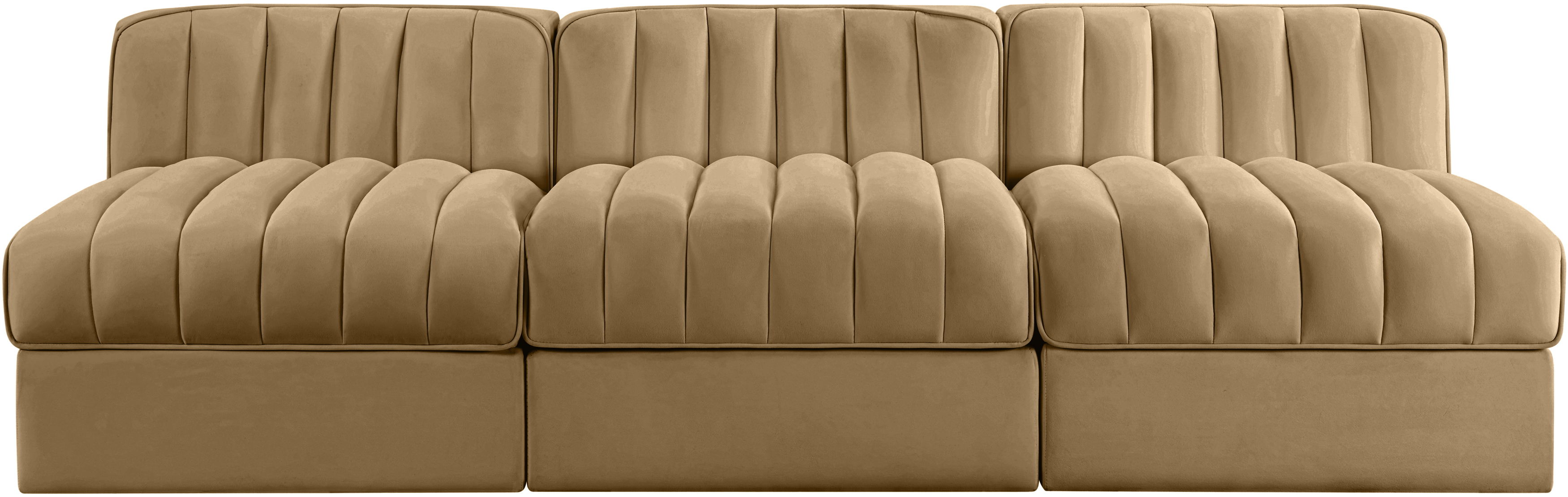 Rummi - Velvet Performance Fabric Upholstered 3 Piece Modular Armless Sofa - Saddle