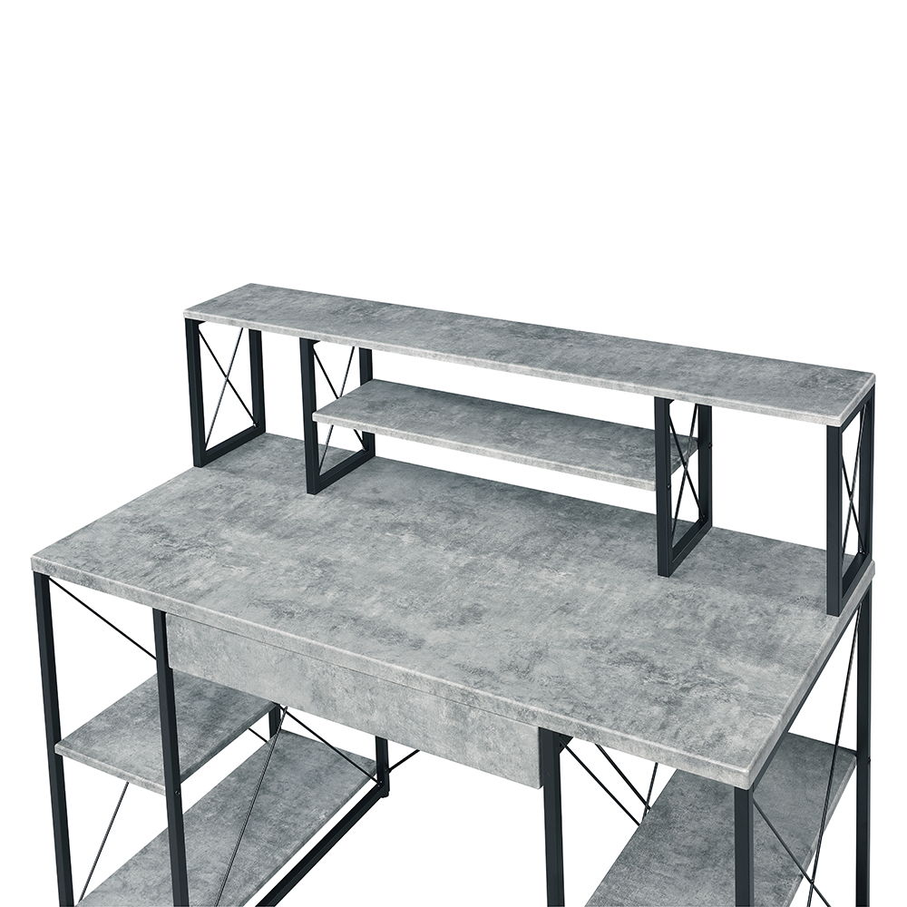 Amiel - Writing Desk - Faux Concrete & Black, gray, view 3