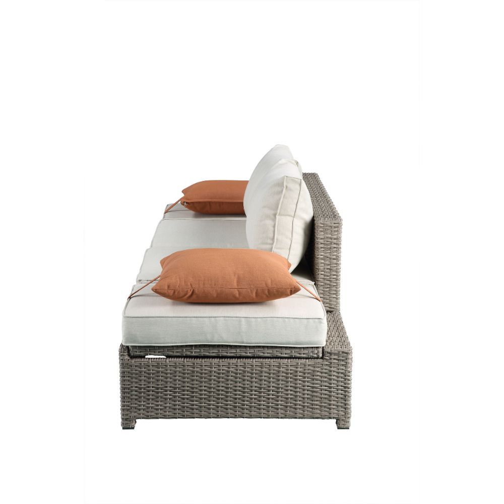 Salena - Patio Sofa With 2 Pillows & Ottoman - Beige Fabric & Gray Wicker, beige, view 7