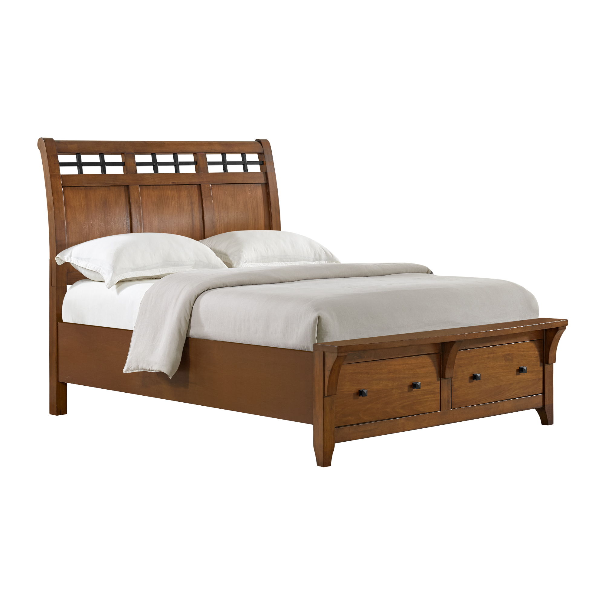 Gage - Queen Sleigh Storage 3 Piece Bedroom Set With 2 Nightstands - Chestnut