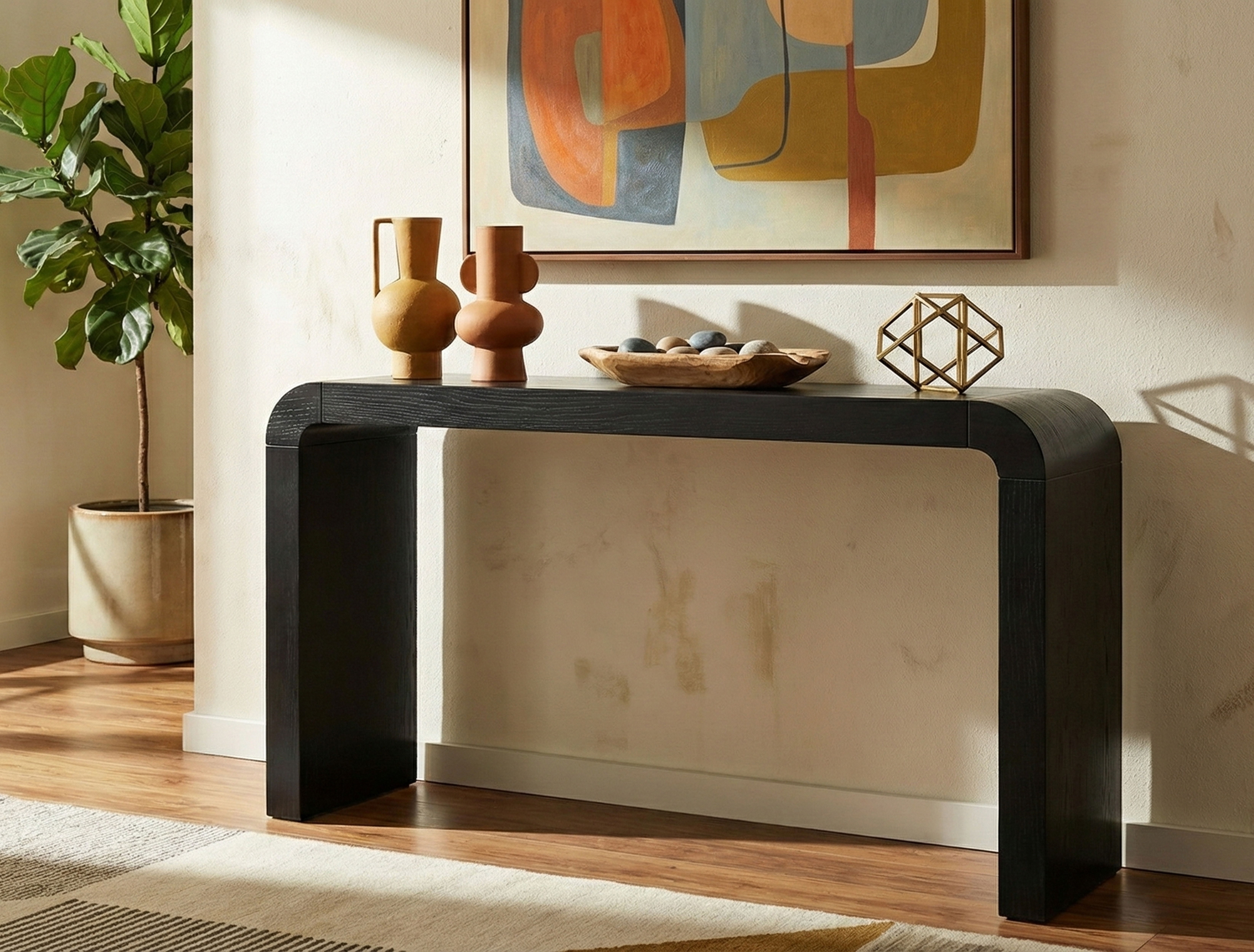 Toulon - Oak Veneer Console Table - Black